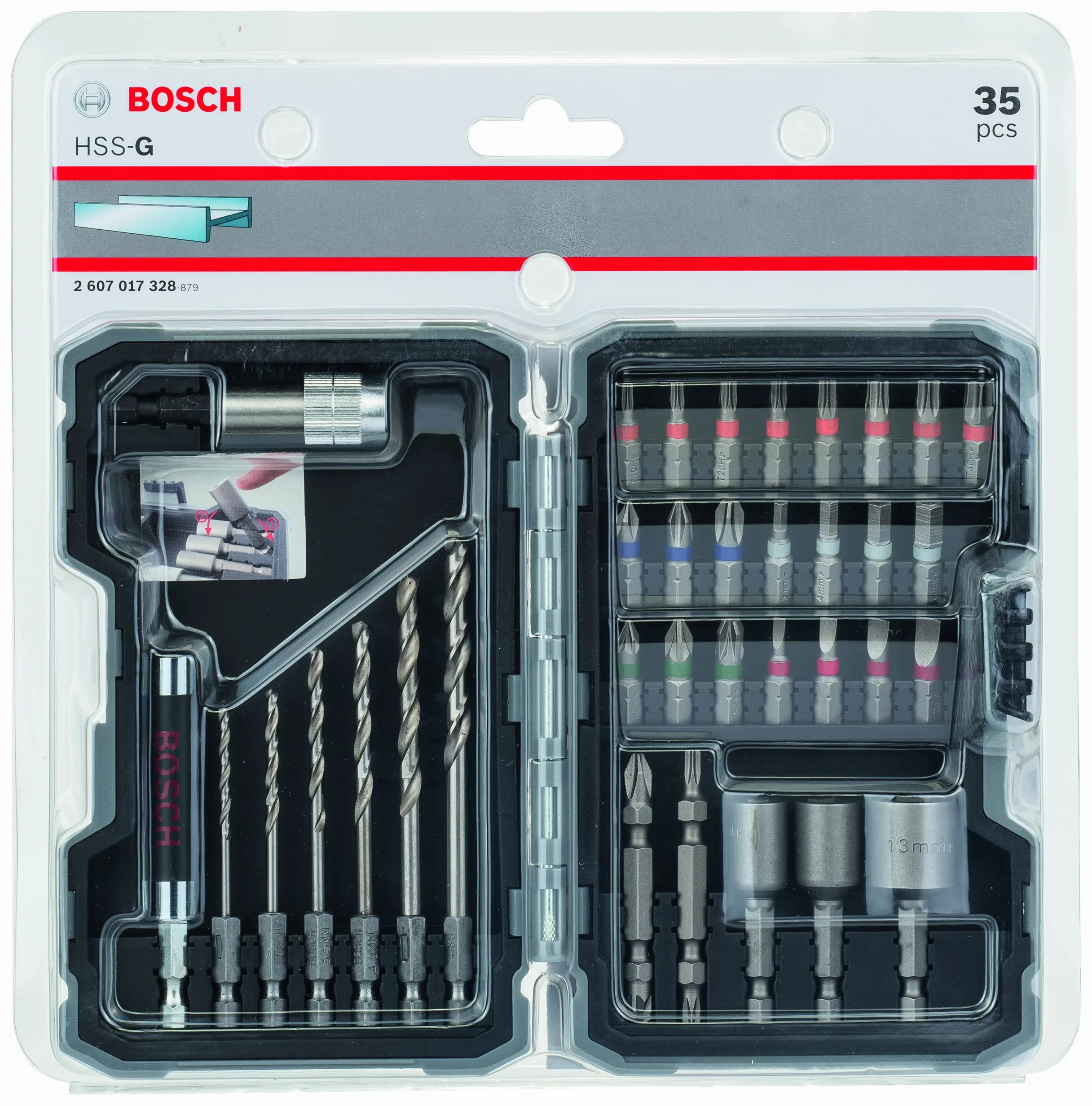 Bosch Professional Set de 35 unidades Brocas y Puntas de Atornillar HSS-G Extra Hard (Cruceta, Pozidriv, Hex-, TH-, S-Bit, Accesorios taladros rotativos y atornilladores)