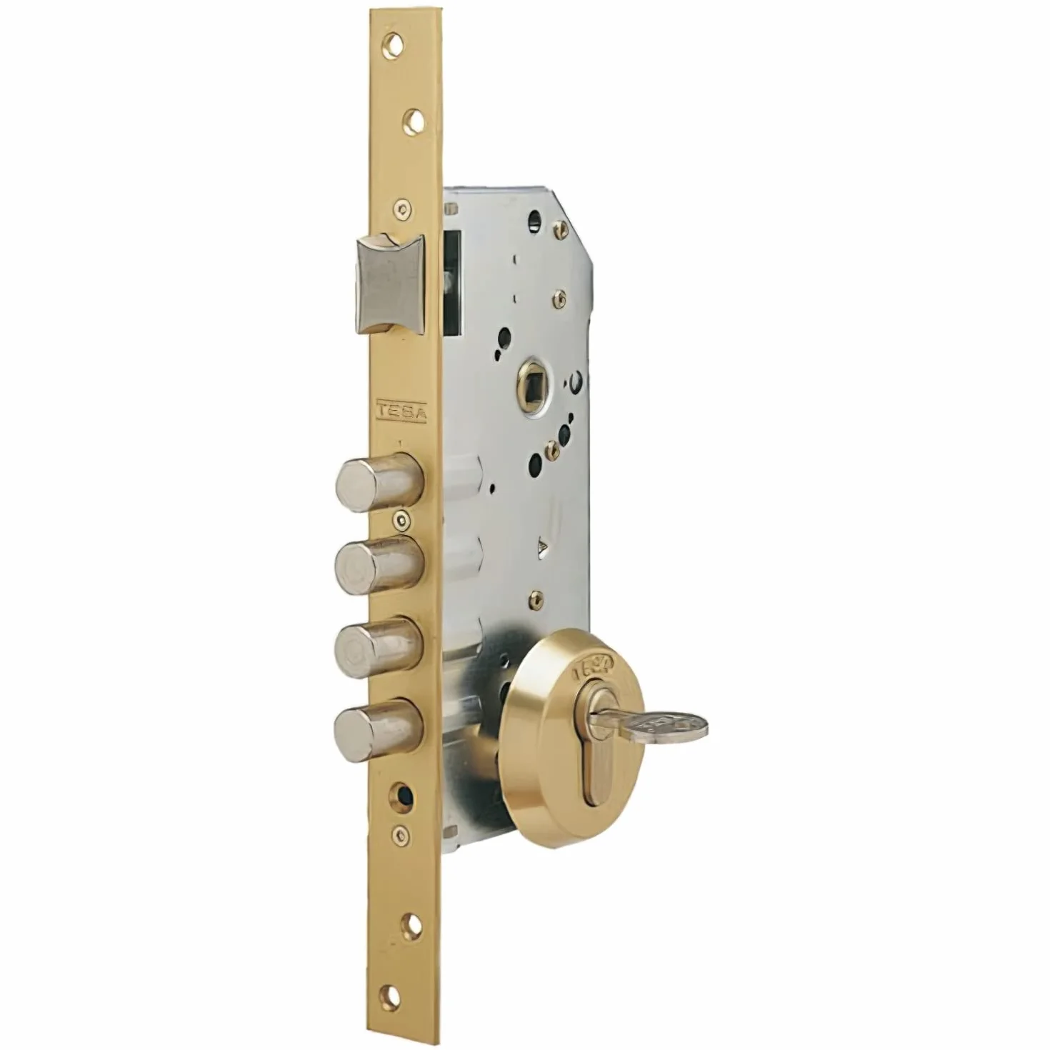 Tesa Assa Abloy - 3010258 R100B566E Cerradura Monopunto de Seguridad para Puertas de Madera, Acero Esmaltado, Color Cromado, Cil. 30 x 30 mm