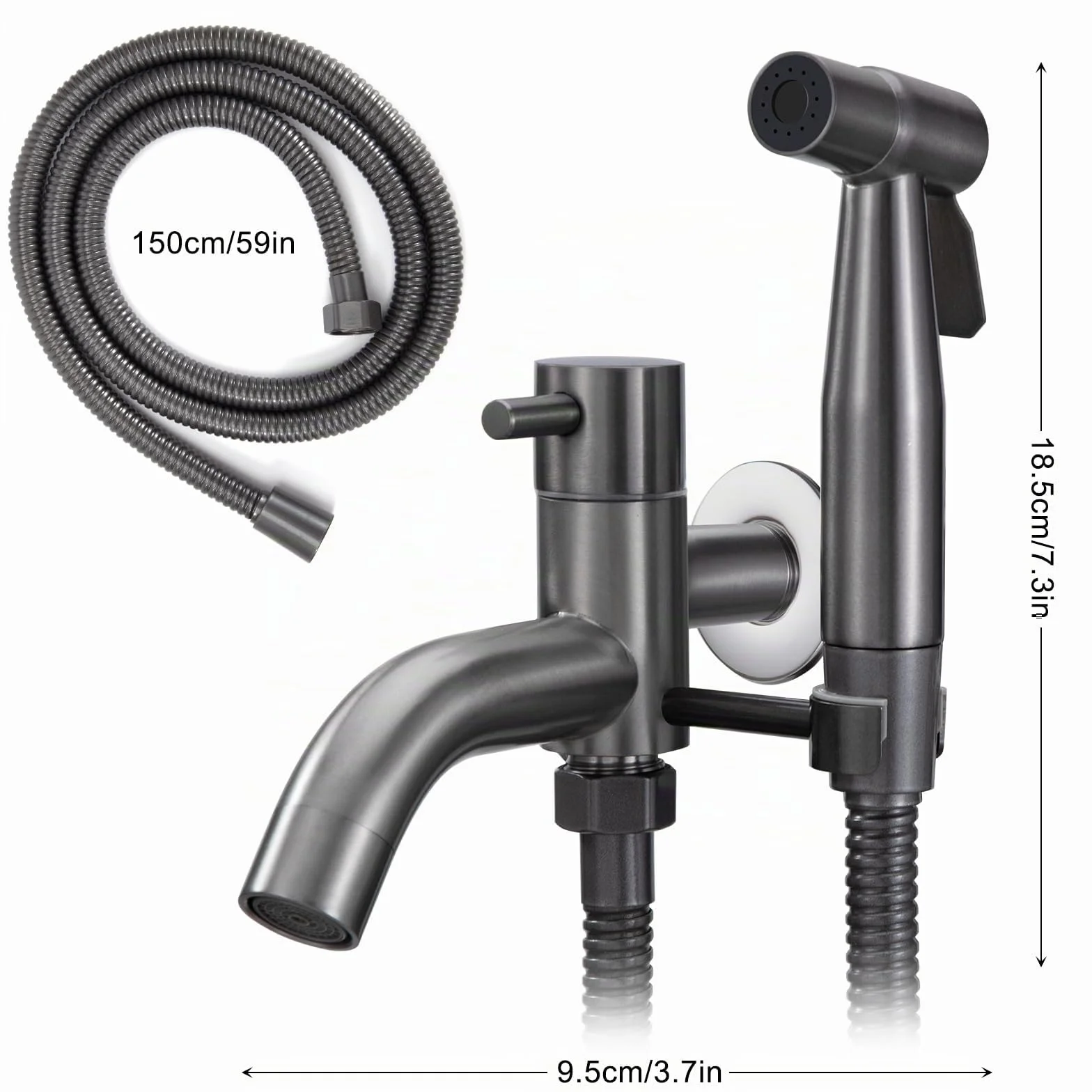 Grifo de Fregadero de Agua Fría Montado en la Pared Grifo Pared con Ducha Grifo Bidet para Wc Con Mangueras Telescópicas De 1.5m para Lavado de Inodoros, Higiene Personal, Baño de Mascotas