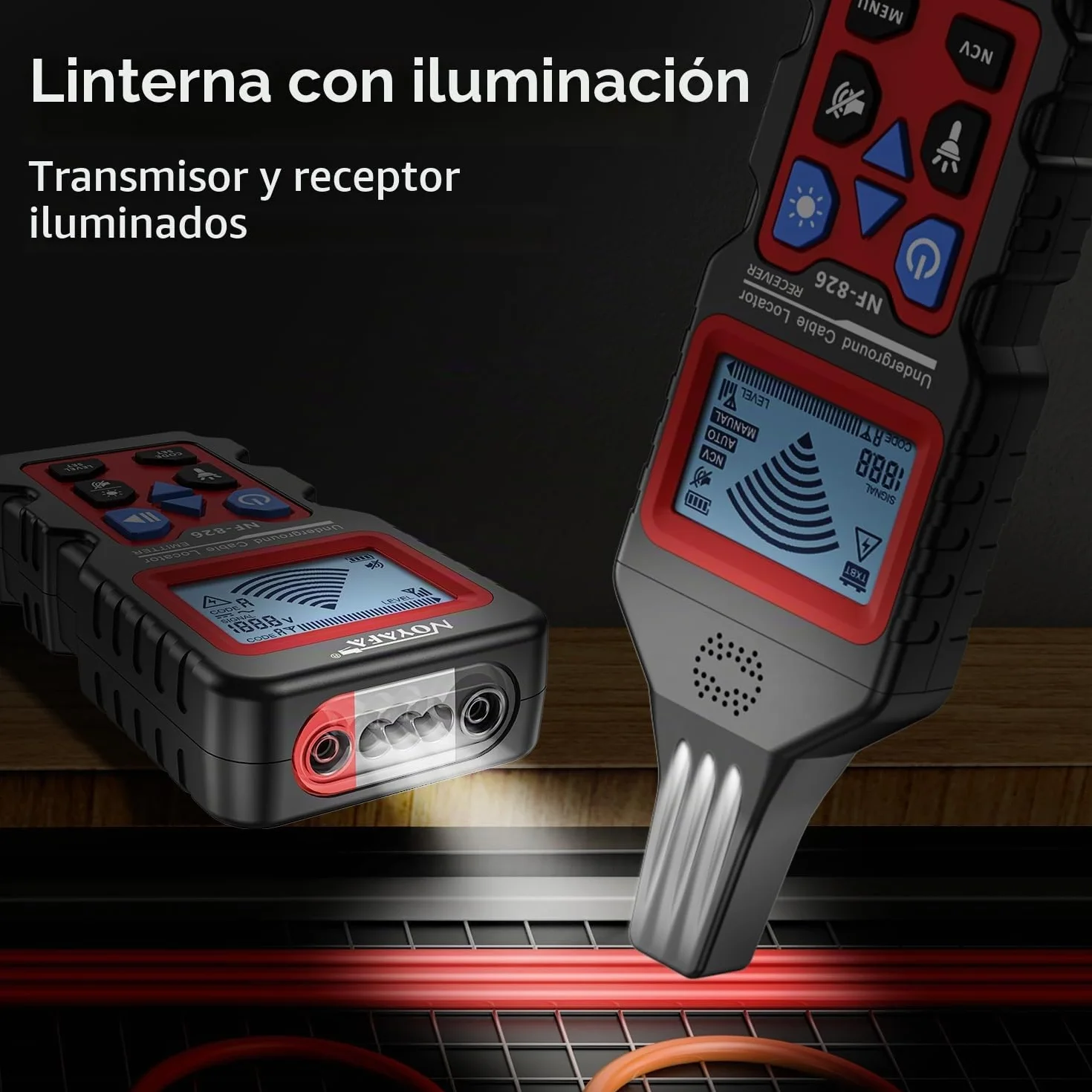 NOYAFA NF-826 Detector de Cables Subterráneos - Localizador de Cables y Líneas Eléctricas en Pared y Tierra, Buscador de Cables Ocultos para Electricidad y Cableado