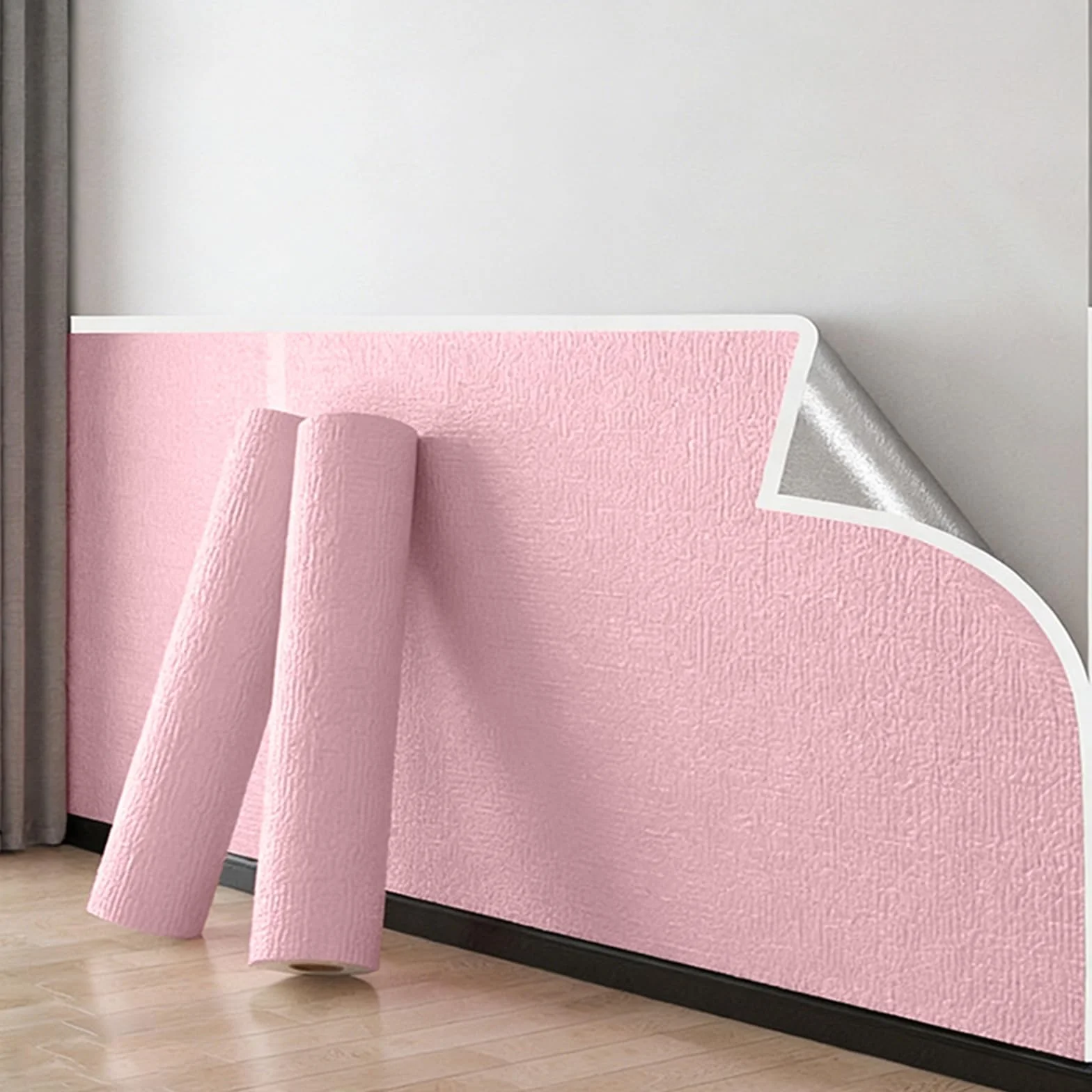 Rodillo de papel pintado aislante autoadhesivo de espuma XPE | Varios tamaños multicolor para aislamiento de paredes interiores: panel de estructura de lino 3D (rosa 3 mm, 50 x 1000 cm)
