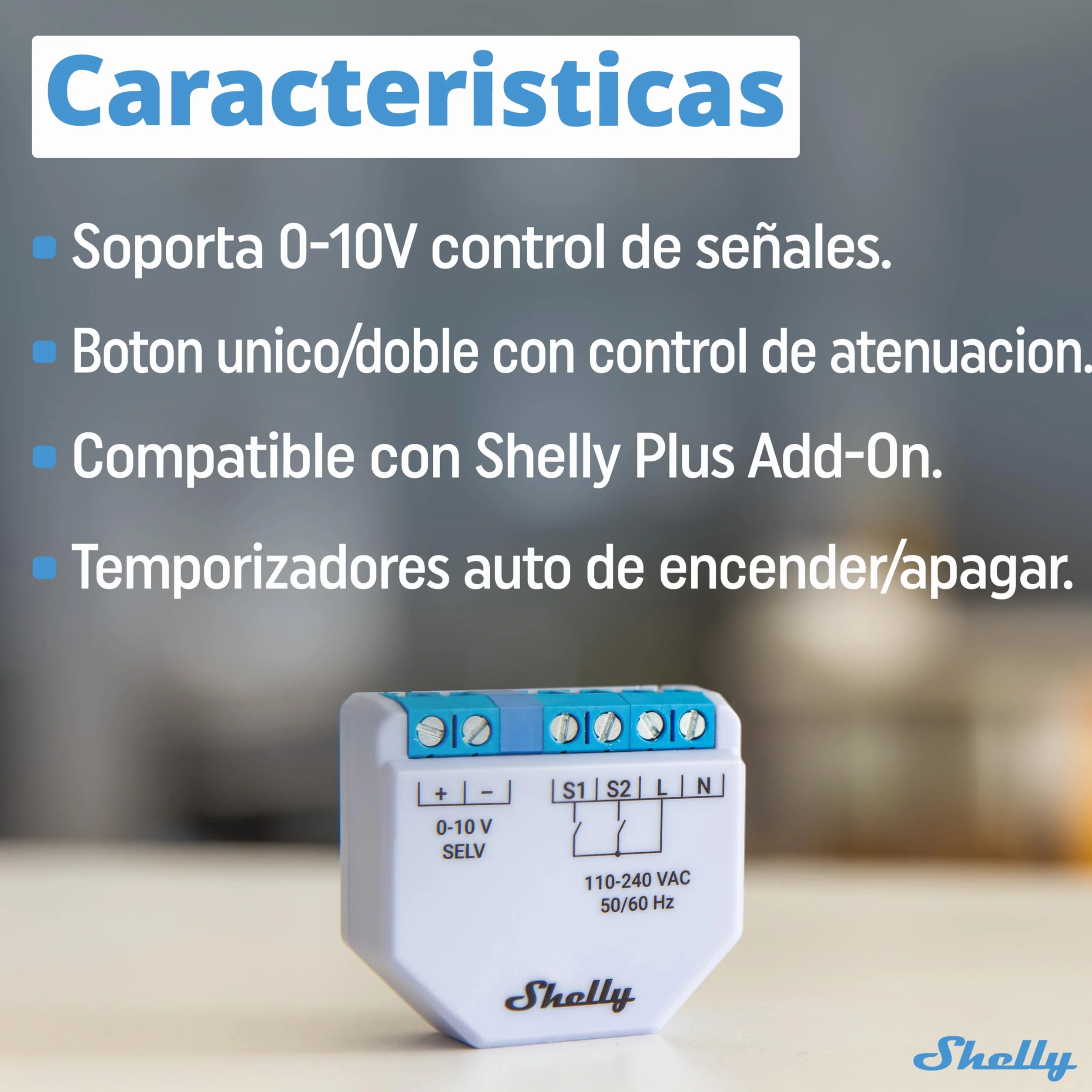 Shelly Plus 0-10V Dimmer - Módulo Regulador de Luz W-Fi & Bluetooth, Atenuador Inalámbrico para regulable LED, No necesita hub, Control remoto Shelly app, Compatible Alexa Google Home