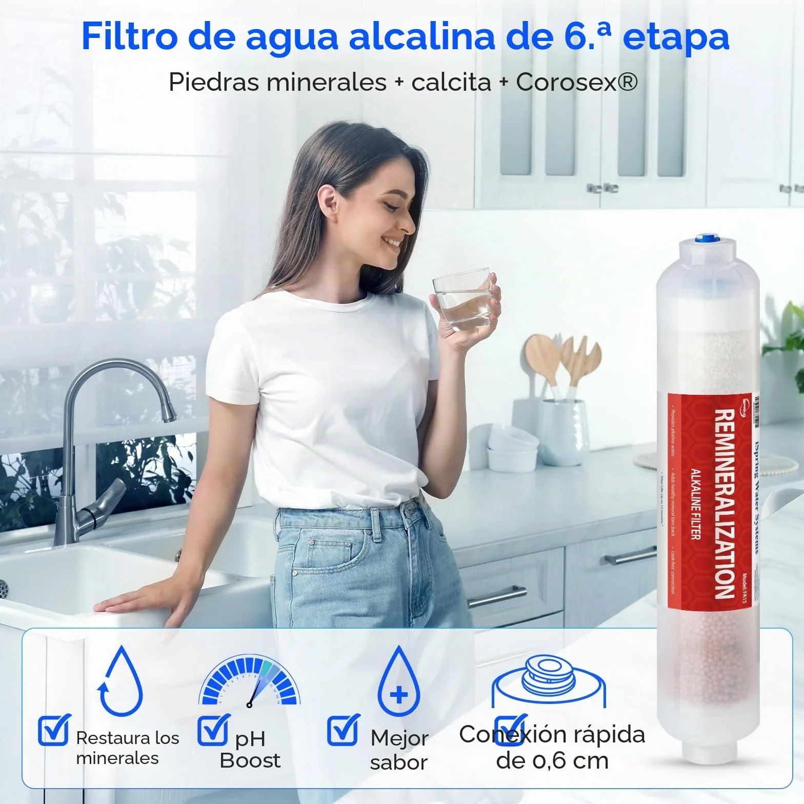 iSpring F10KU Juego de Cartuchos de Filtro de Repuesto, 1 Año, para Sistemas de Ósmosis Inversa UV Minerales Alcalinos de 7 Etapas, 10 piezas, Blanco
