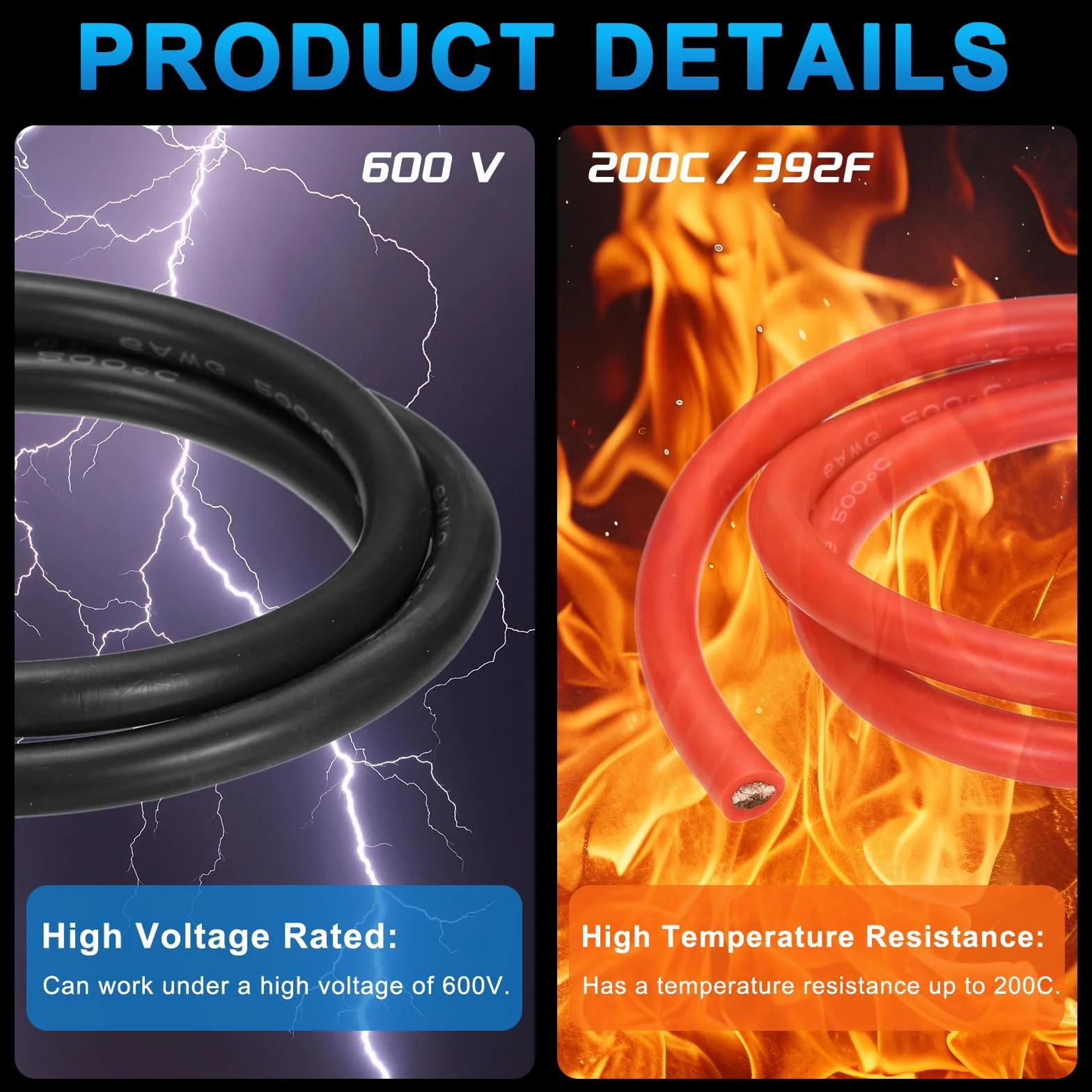 QUARKZMAN 2 Piezas Cable Eléctrico de Silicona 6 AWG, Cable de Cobre Estañado Calibre 6 3m/10ft con Tubo Termorretráctil y Bridas Para Automóvil, Motor, Inversor RV - Rojo y Negro