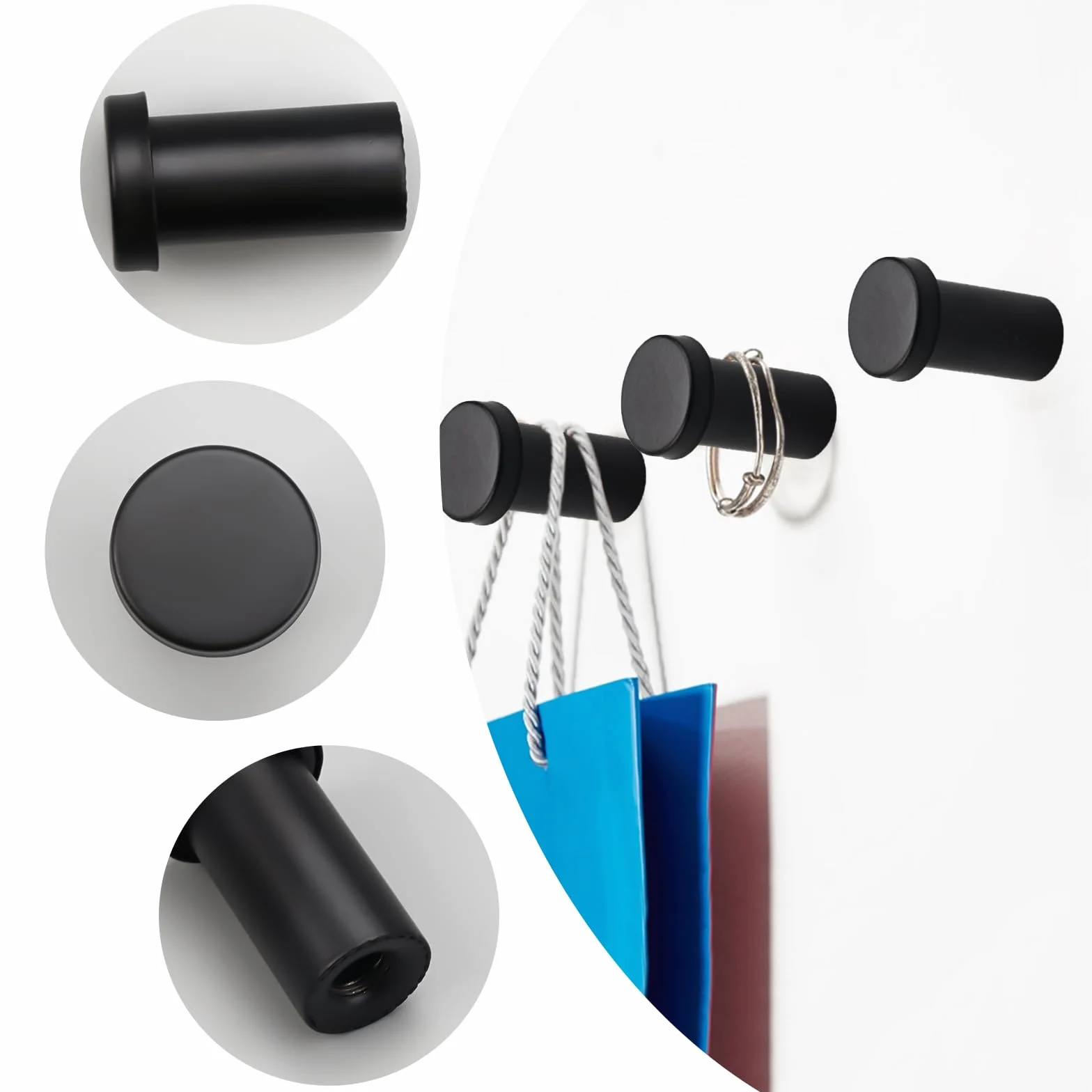 6 Piezas Gancho Pared Negro Círculo Colgador Toalla Baño, Percha Baño Acero Inoxidable 36mm, Colgador Pared Tornillo Perchas Cuelga Toallas Baño Ganchos para Abrigo Bata, Gancho Ropa con Tornillos