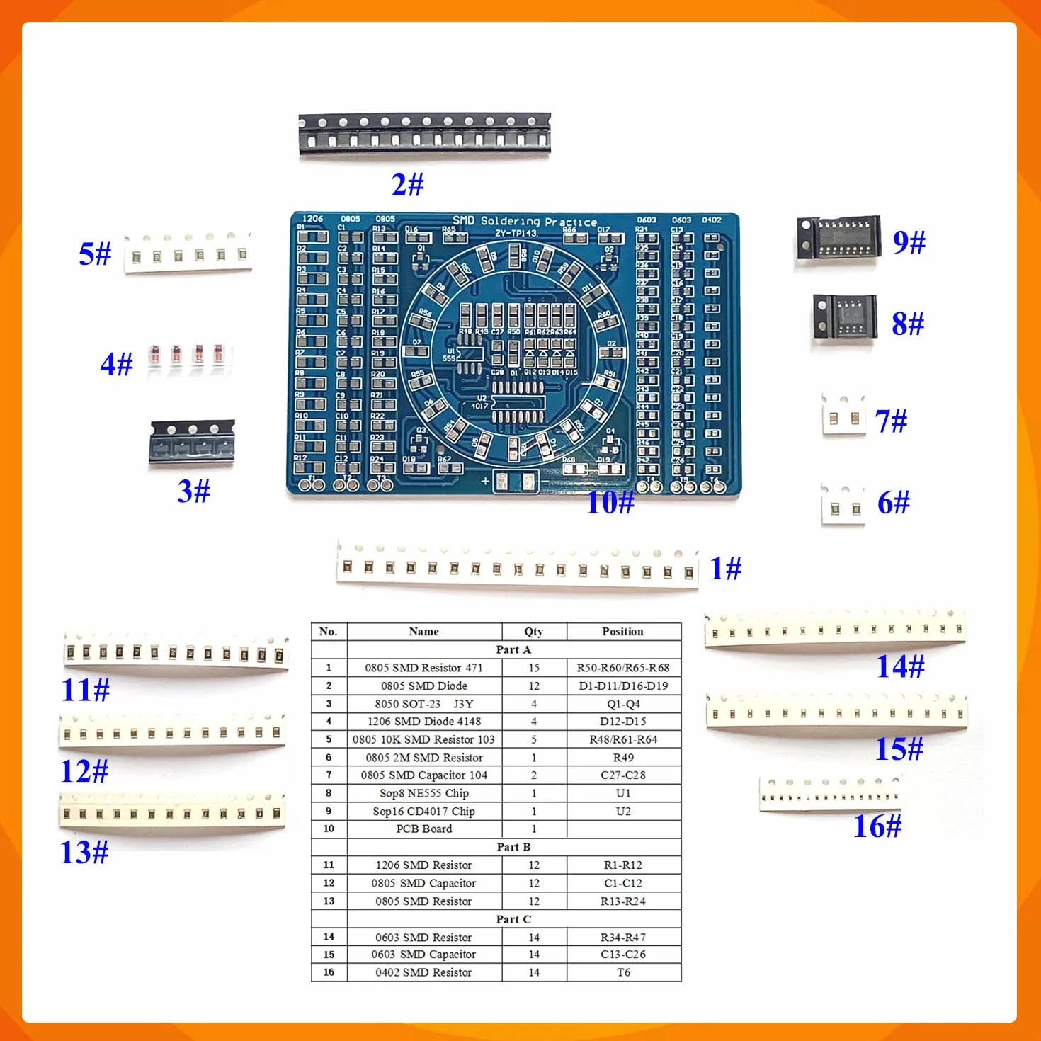 Kit de práctica de soldadura, kit electrónico DIY 4 en 1 SMD y SMT, tabla de entrenamiento para principiantes, aficionados y estudiantes, perfecto para aprender técnicas de soldadura de montaje
