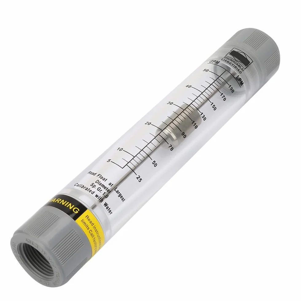 Caudalímetro líquido, LZM-25G Rotámetro tipo tubo acrílico para medir el caudal de agua, 5-35 GPM y 20-140 LPM (rosca interna de 1 pulgada)