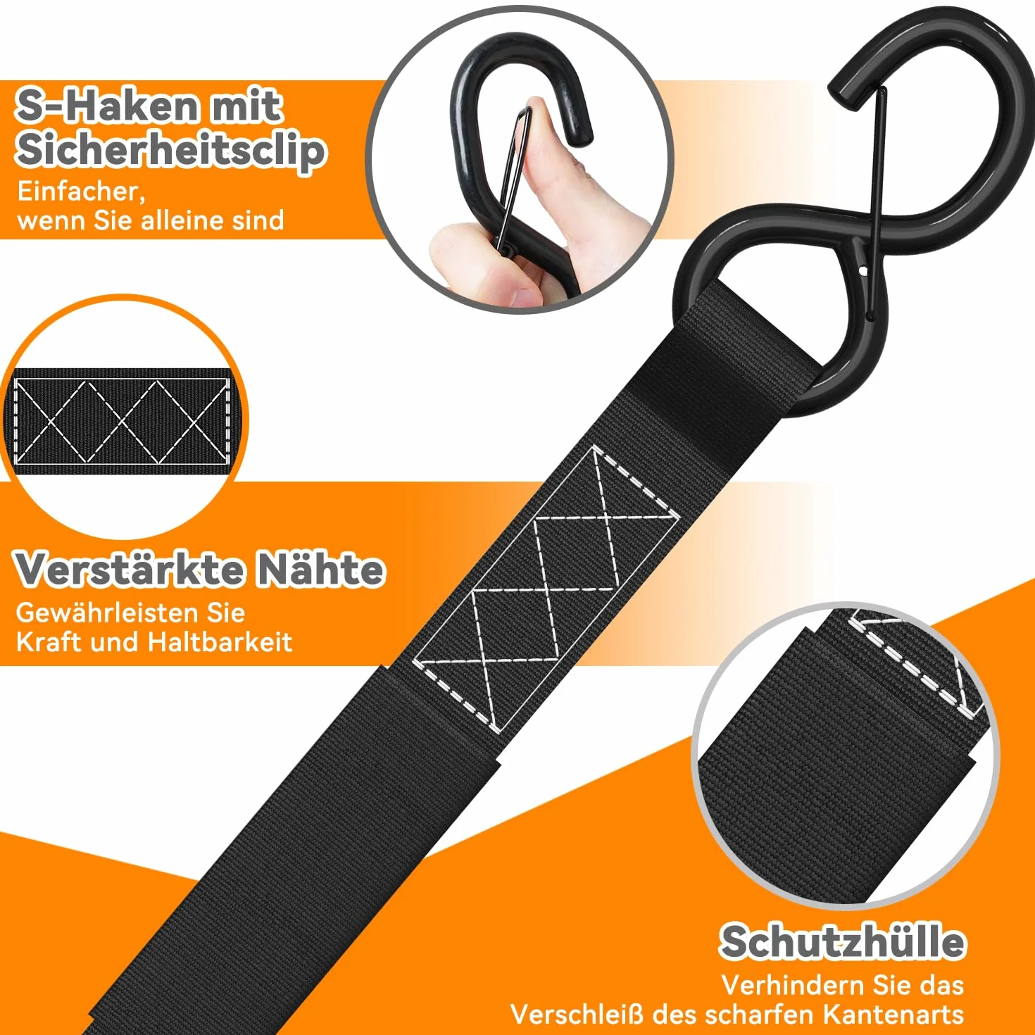 Correa para trinquete Paquete de 4, Ohuhu 4,6m Correas de tensión con trinquete cinchas de Amarre 1500 kg al Rompimiento, Set de Correas de Amarre con Tensor de Trinquete con 4 Hebillas (Negro)
