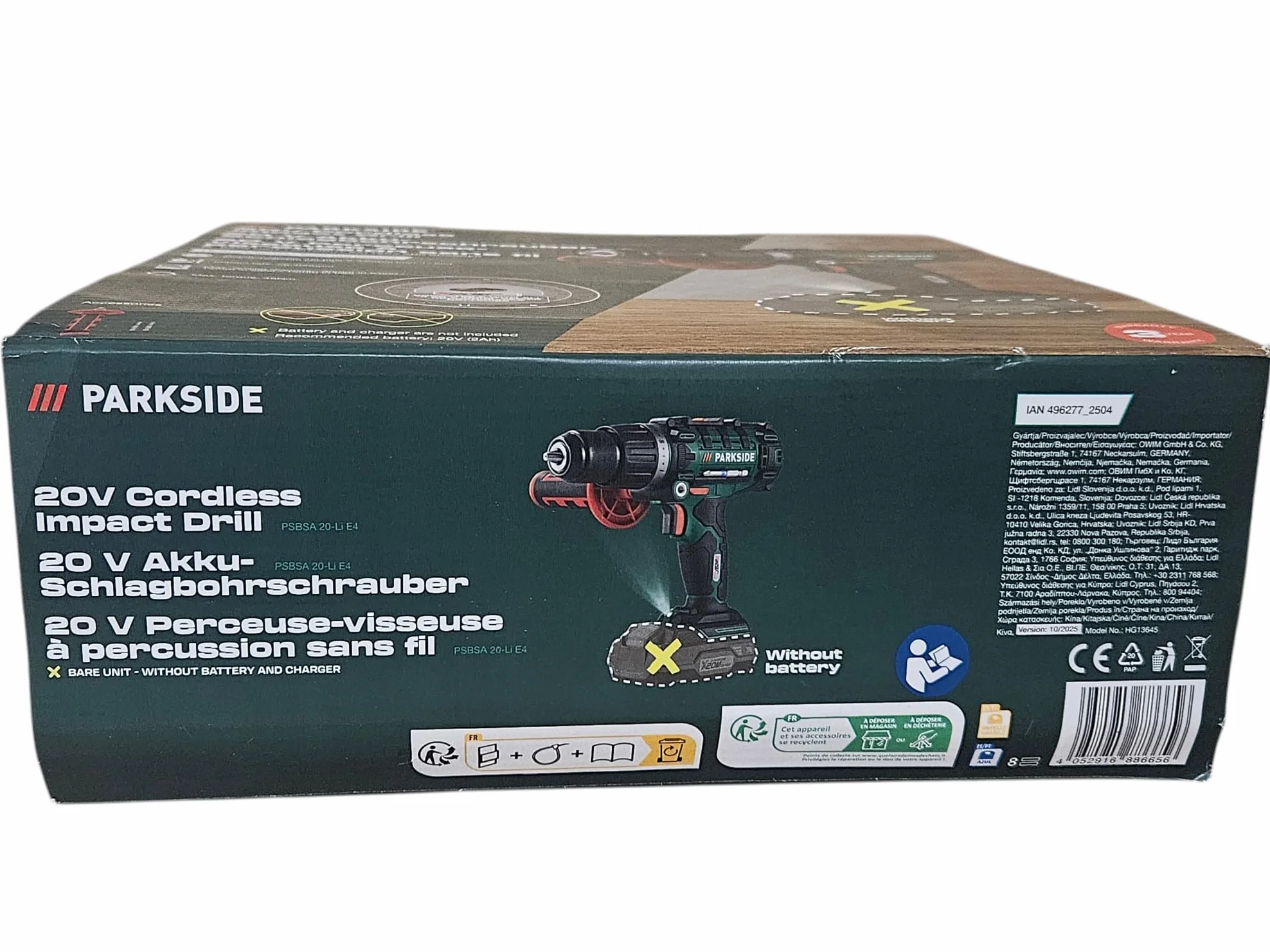 Parkside PSBSA 20-Li C3 - Taladro percutor inalámbrico (20 V, sin batería, sin cargador, sin juego de taladros)