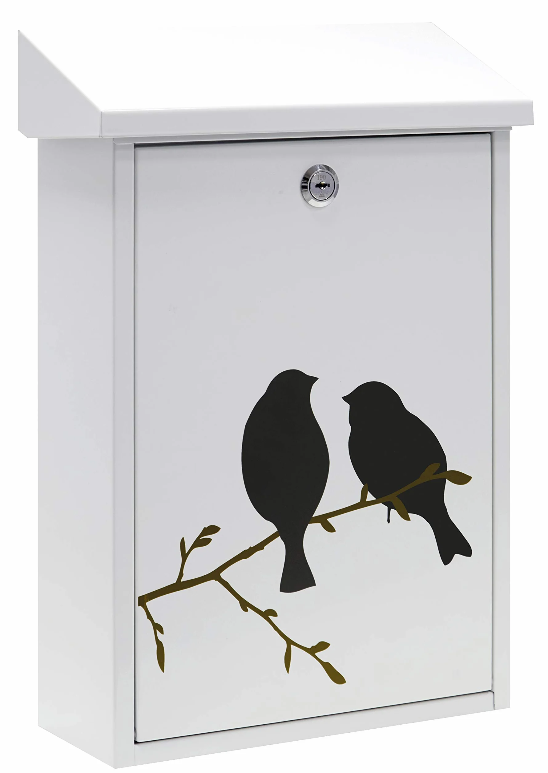 ARREGUI Premium Graphic E5601-BIR Buzón Exterior de Acero con Serigrafía Decorativa 'Birds', Tamaño M (Correo DIN A4 y Revistas), Antilluvia, Fácil de Instalar, Blanco