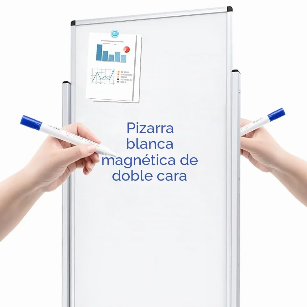 VIZ-PRO Pizarra blanca magnética doble cara 120x60 cm con Soporte altura ajustable