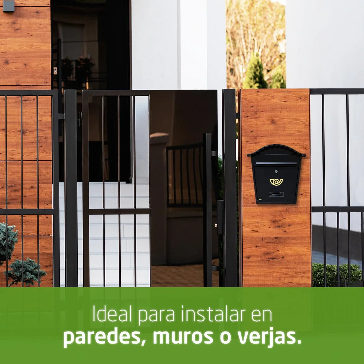 Amig - Buzón Exterior de Pared - Tamaño Compacto para DIN A4 - Apertura Frontal con Cerradura - Acero - Negro - Fácil de Instalar en Puertas o Verjas - 37 x 36 x 10,5 cm