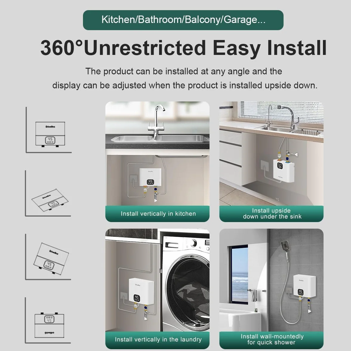 220V Calentador Agua Instantaneo Eléctricos,5500w Termo Eléctricos con Indicador LED de Temperatura,Sin tapón, Resistente a La Presión, Apto Para Lavabos, Cocinas, Fregaderos