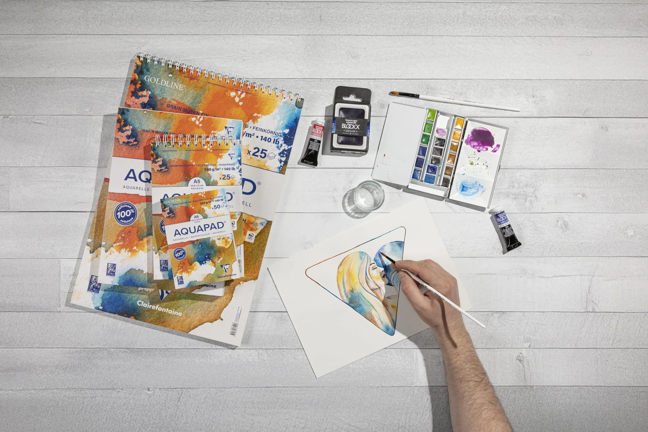 Clairefontaine Bloc spiralé micro-perforé Aquapad A5 14,8x21 cm 300g 25 Feuilles Papier Aquarelle Blanc Grain Moyen Fin