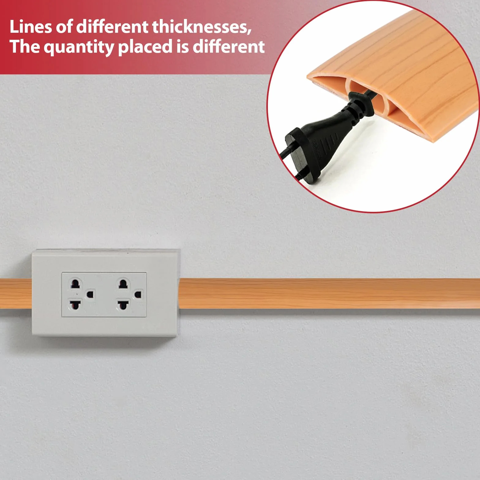 Protector de cable de suelo, flexible y cortable, protección de cable de PVC, autoadhesivo, cubierta para cables de suelo, protege los cables y evita tropiezos, 60 mm x 2 m, grano de madera amarilla