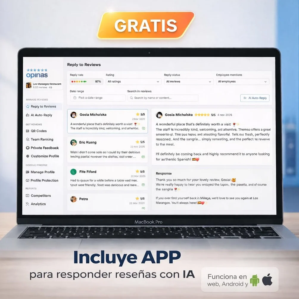 OPINAS Soporte QR Reseñas Google App IA Responder Reseñas Stand Cartel Opiniones