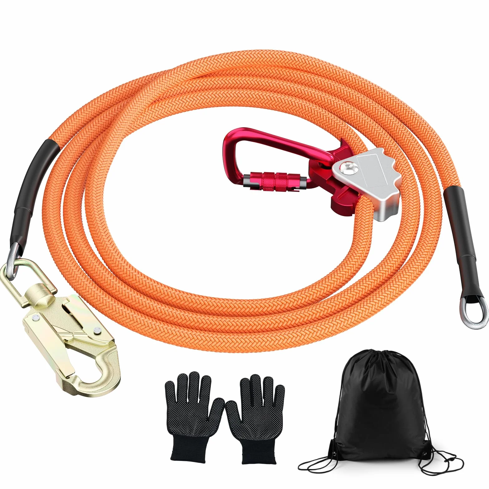 Kit de cuerda de acero con núcleo flip, cordón de acero con mosquetón de triple bloqueo, cuerda ajustable para escalada de árboles, protección contra caídas