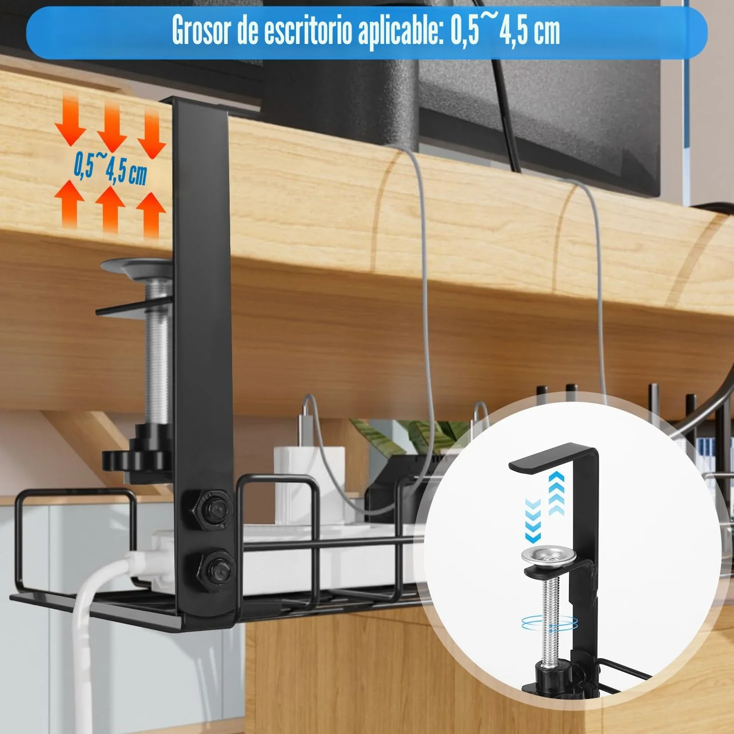 Bandeja de Gestión Cables Debajo Mesa Escritorio Gaming,Organizador de Cables,Accesorios para Almacenar y Esconder Cables, Regleta de Soporte para Ordenador,Oficina (1 Piezas)