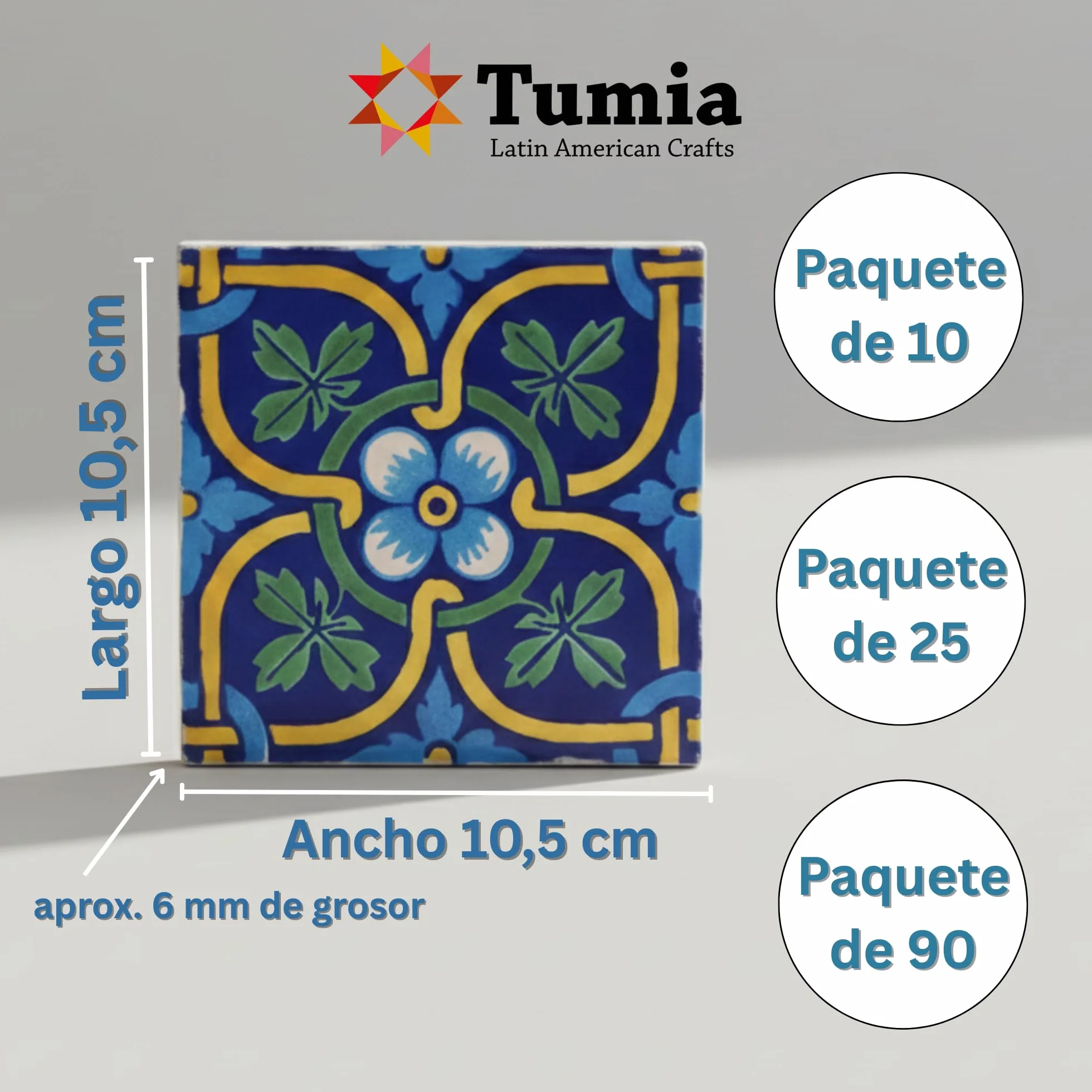 Tumia LAC Azulejos Mexicanos Artesanales de Talavera de 10.5cm