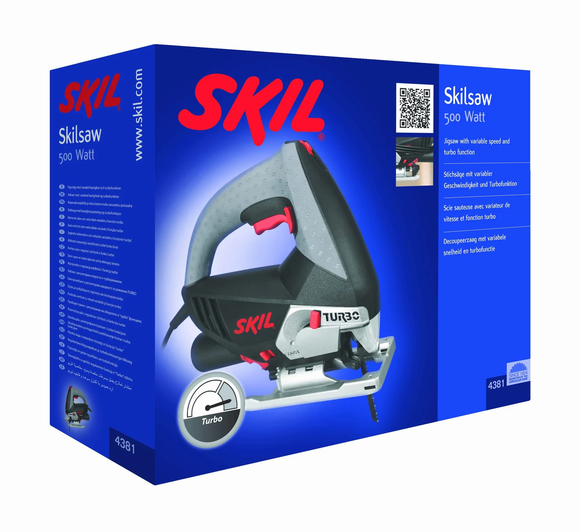 Skil 4381AA - Sierra de calar pendular con variador de velocidad (500 W, conexión para aspirador, soplador)