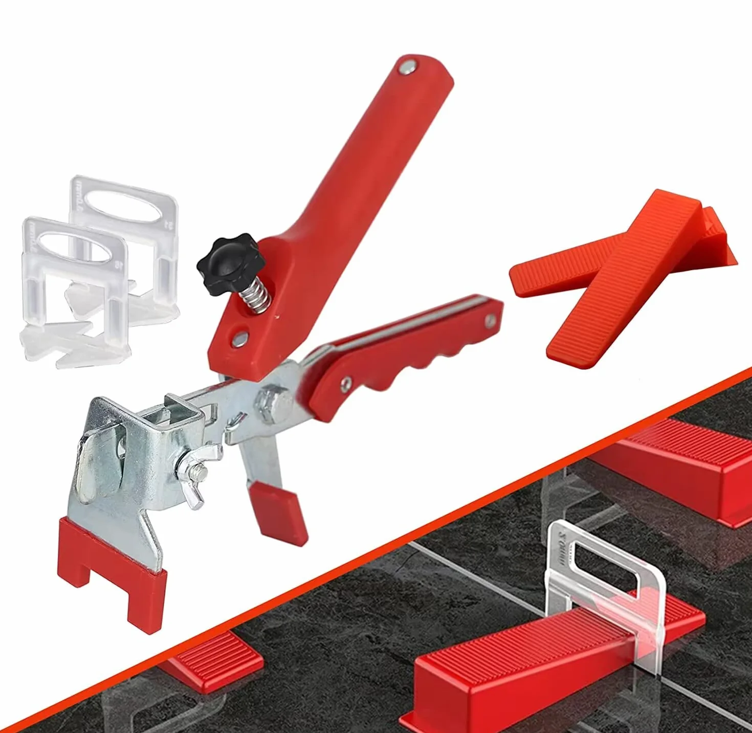 Sistema de nivelación de azulejos,400 lengüetas de1.5 mm, 100 piezas reutilizables cuñas y 1 alicate de instalación, güetas para azulejos con un grosor de 3 a 12 mm.