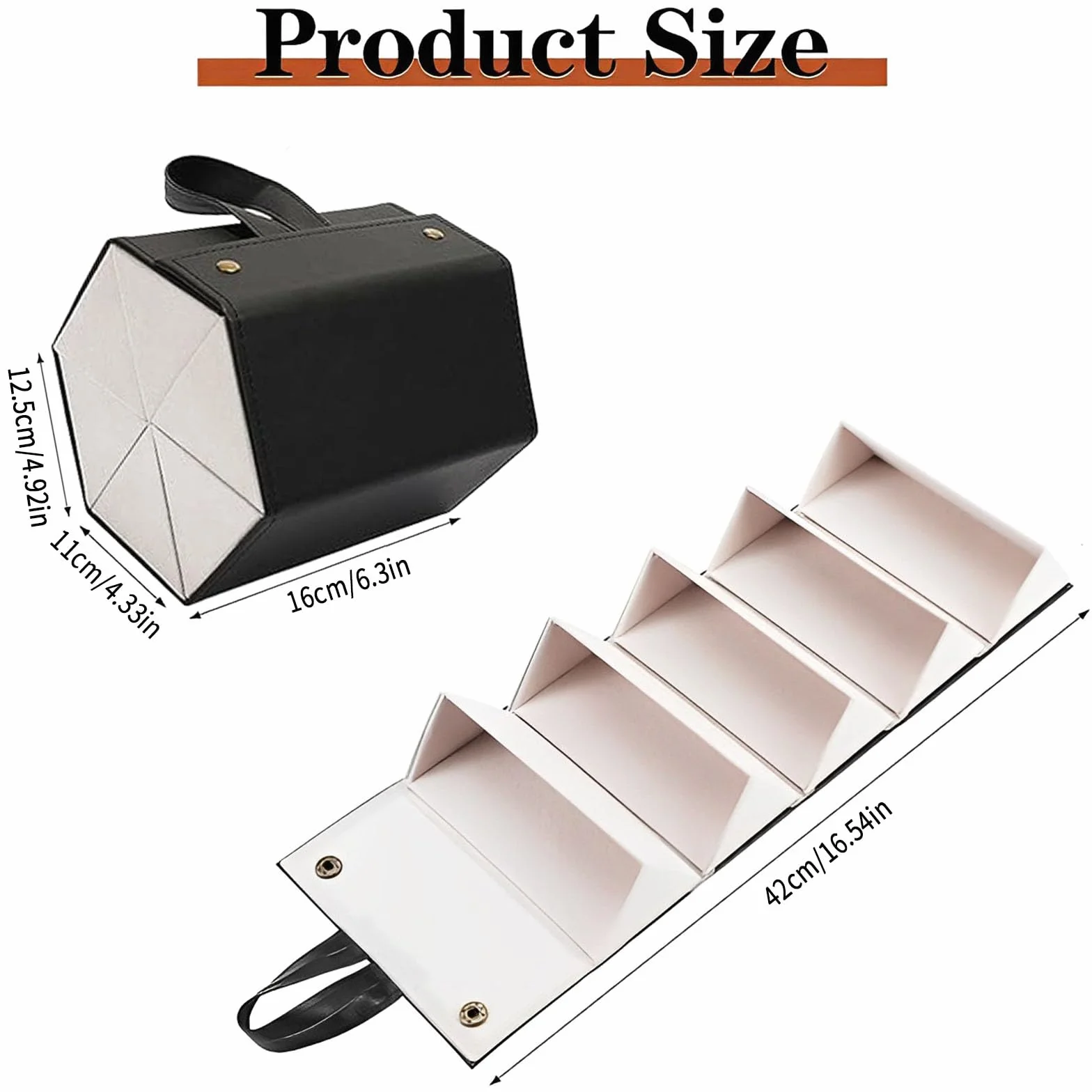 Estuche organizador de gafas de sol viaje 6 ranuras cuero PU plegable colgante Negro