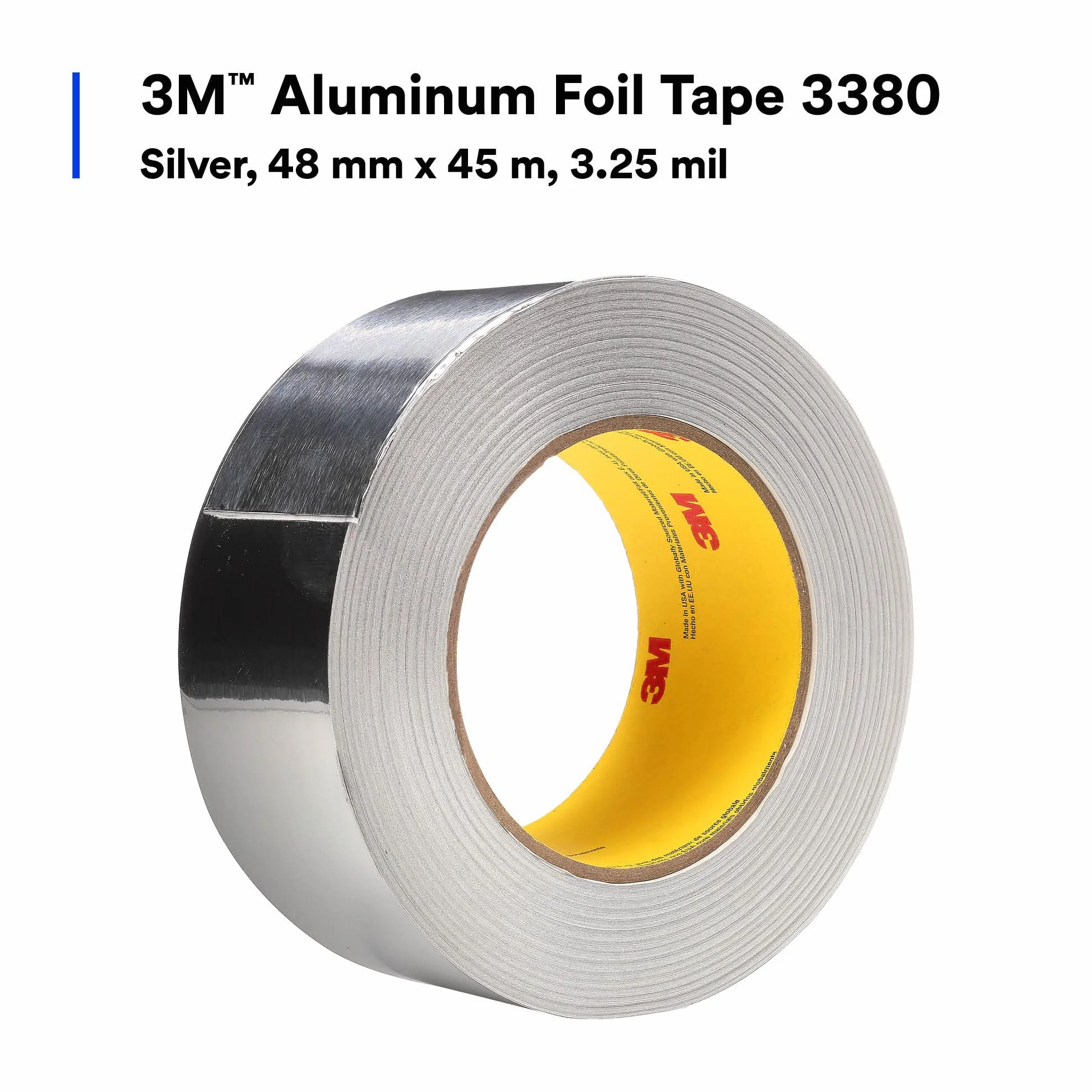 3M 3380 - Cinta de aluminio forrada (varios tamaños), color plateado, 48 mm x 45 m, 1