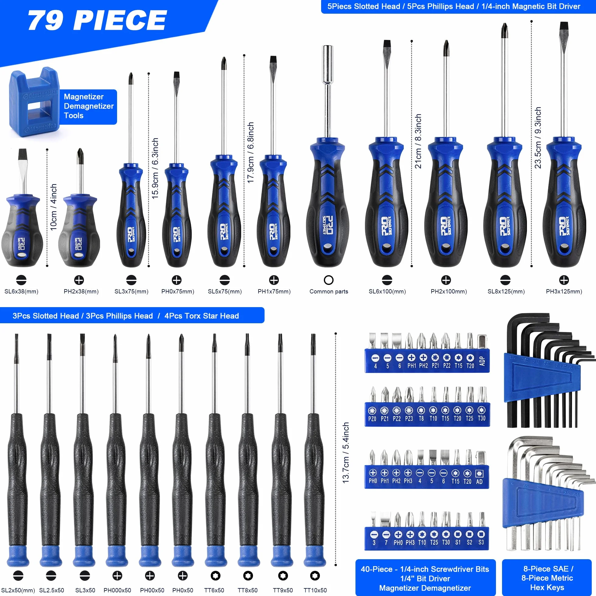 Prostormer Juego de destornilladores magnéticos de 79 piezas con caja de herramientas | Destornilladores ranurados, Phillips, hexagonales, Torx y de precisión, llaves Allen para reparación del hogar y bricolaje
