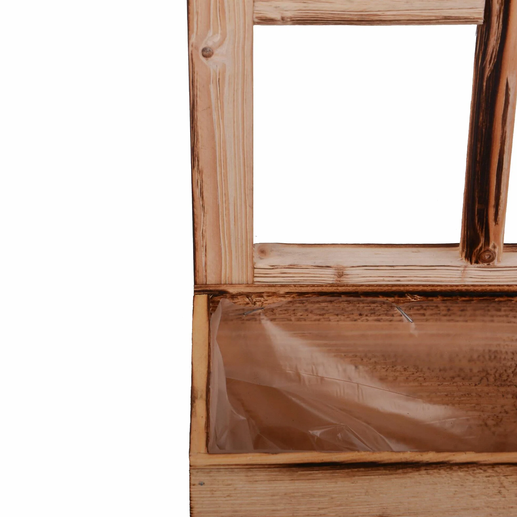 UNUS Ventana de madera con banco de plantas, decoración de madera envejecida flameada, 2 unidades