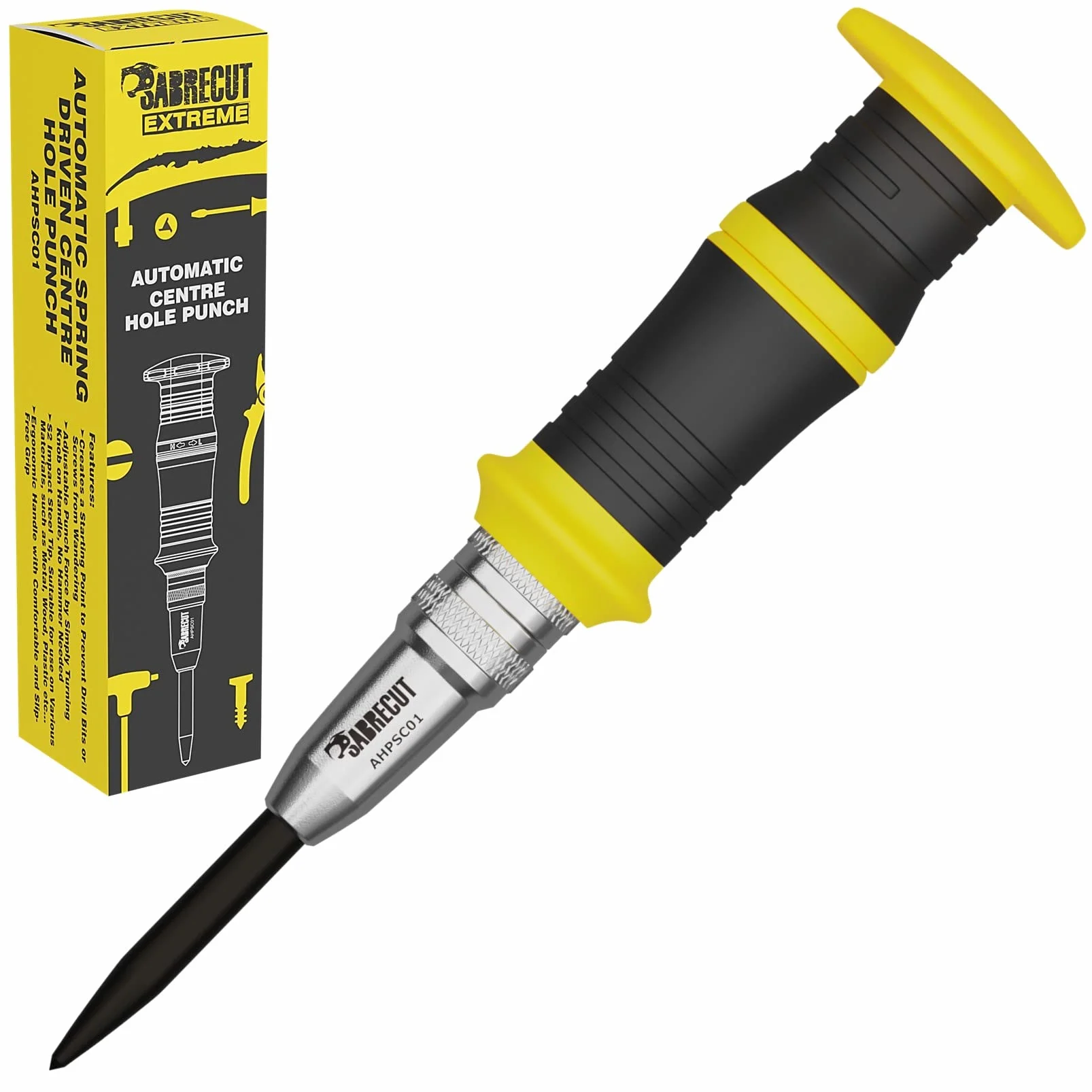 1 pieza SabreCut AHPSC01 Perforadora central de alta resistencia impulsada por resorte con fuerza de golpe ajustable 60-140 Newtons Adecuado para metal madera plástico y muchos otros materiales