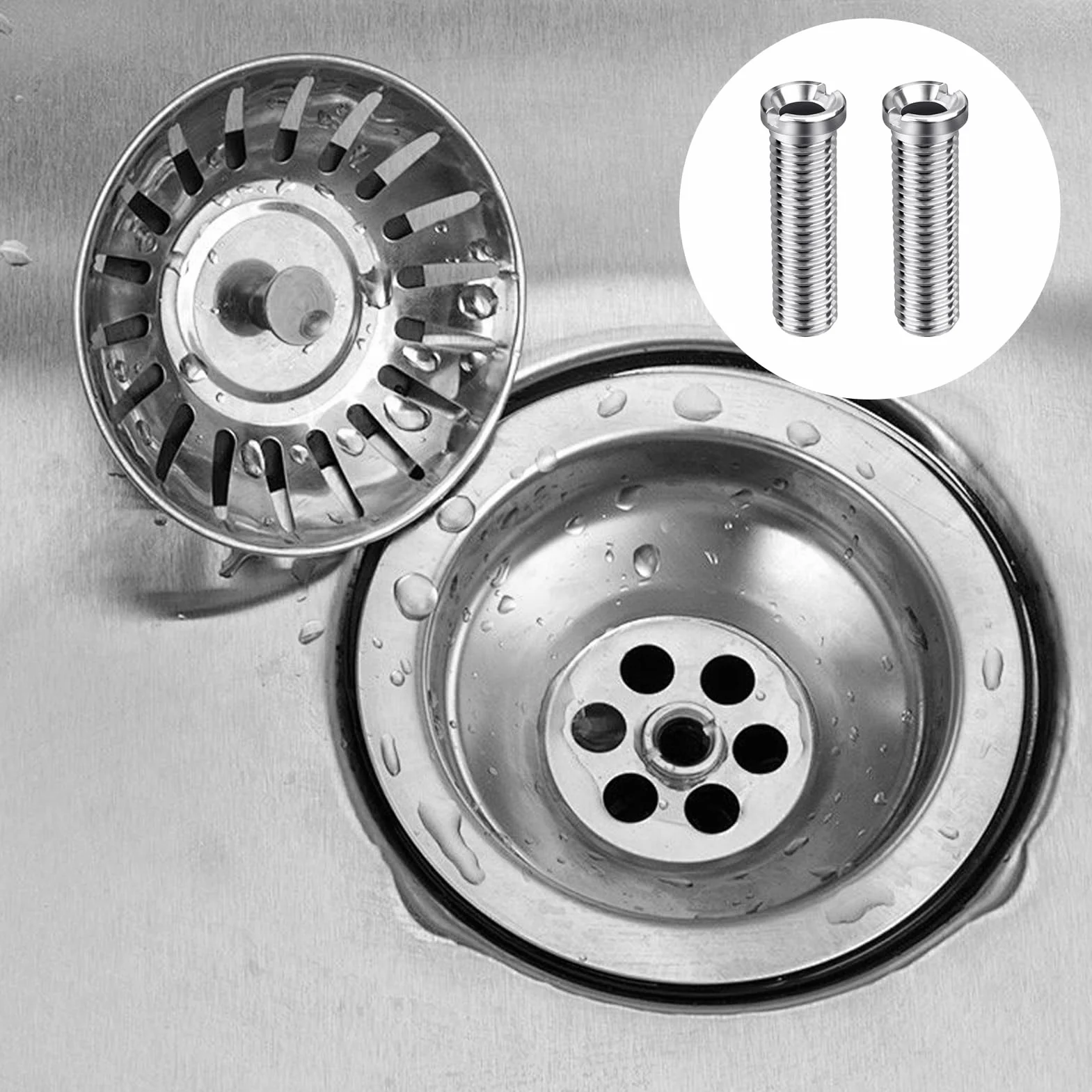 2 Piezas Tornillo Hueco para Fregadero, M12×45mm Accesorios para Fregaderos, Válvula de Cesta Coladora de Acero Inoxidable, Accesorios de Desagüe, para Fregadero (Plateado)