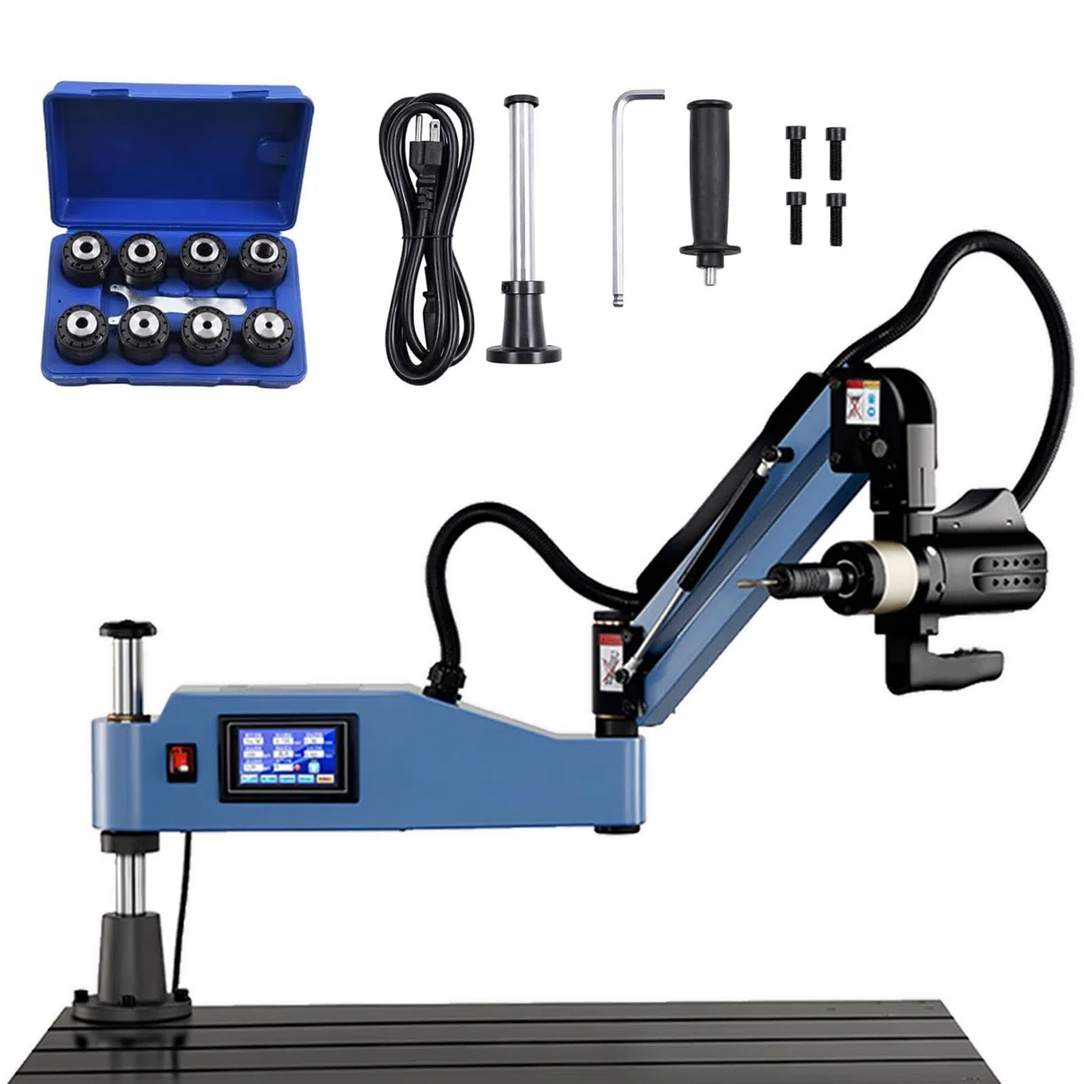Roscadora Eléctrica con Brazo Roscador Universal M3-M16, Roscadora Eléctrica CNC, Voladiza. Roscadora para Roscadoras, Taladradoras, 8 Pinzas Estándar