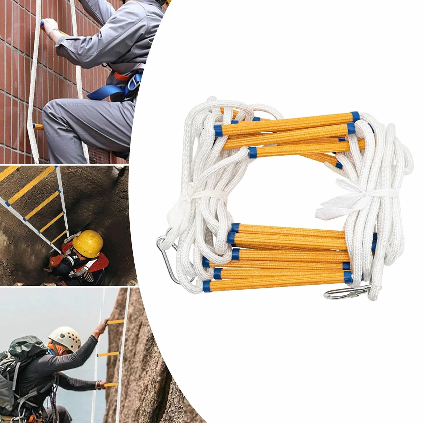 Escalera De Cuerda,8m Escalera Trenzada,Portátil para Emergencias,Adecuada para Casas De 3-4 Plantas,Balcones y Barandillas,con Una Capacidad De Carga De hasta 200 Kg.