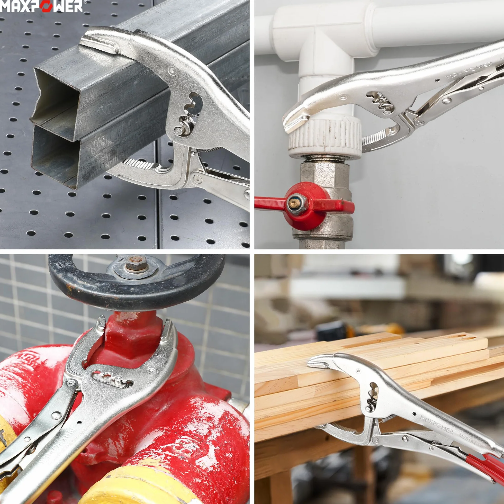 Alicate de Bloqueo, MAXPOWER Tenaza Grip Cr-V 10”/260mm con Cuatro Ajustes de Engranajes 50-100mm Mordaza Grip Locking Plier