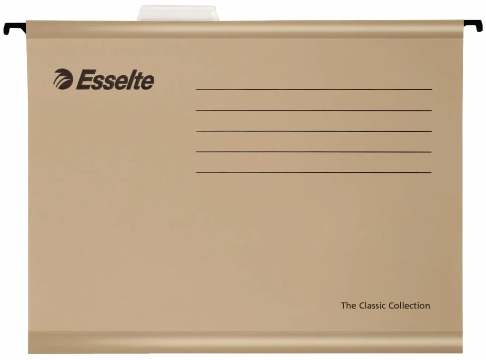 ESSELTE Carpetas colgantes Kraft natural 230 gr DIN A4 visor corto rígido lomo V (caja 50 ud.)