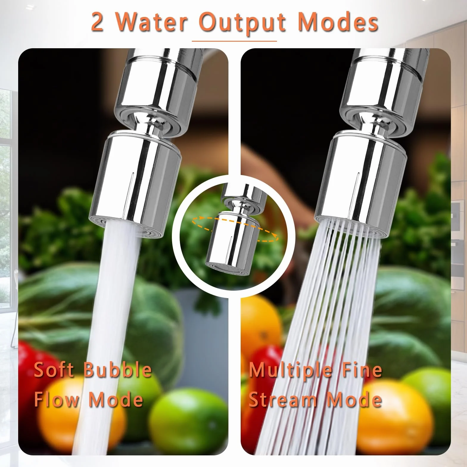 REZZI Aireador Grifo Cocina 360° Giratorio Atomizador Grifo Ajustable 2 modos Difusor Grifo Cocina Fregadero Difusor Compatible con la Mayoría de Grifos