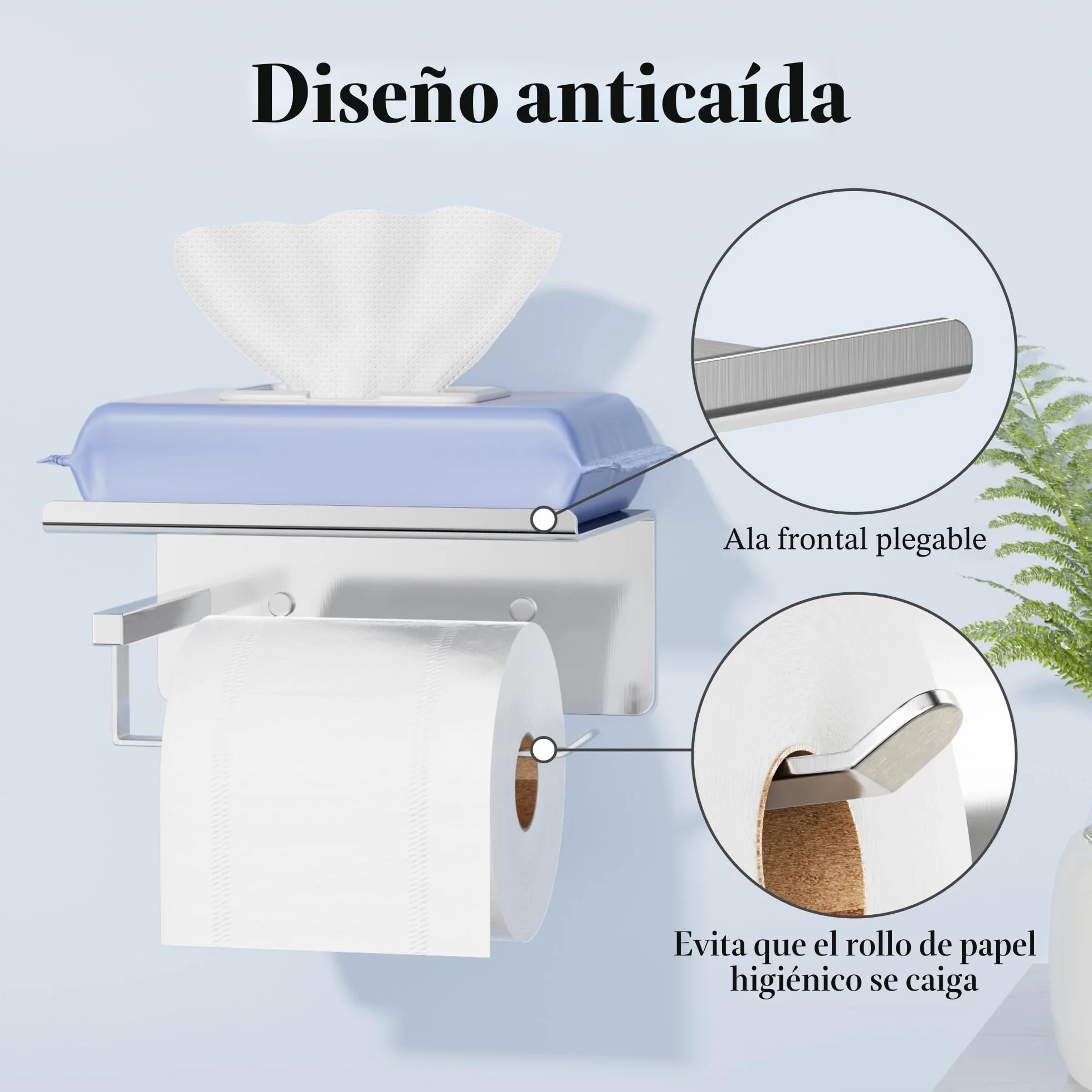 susswiff Soporte para papel higiénico con estante cromado – Soporte para rollos de papel higiénico, autoadhesivo, sin taladrar, soporte de papel higiénico para baño, acero inoxidable, plateado
