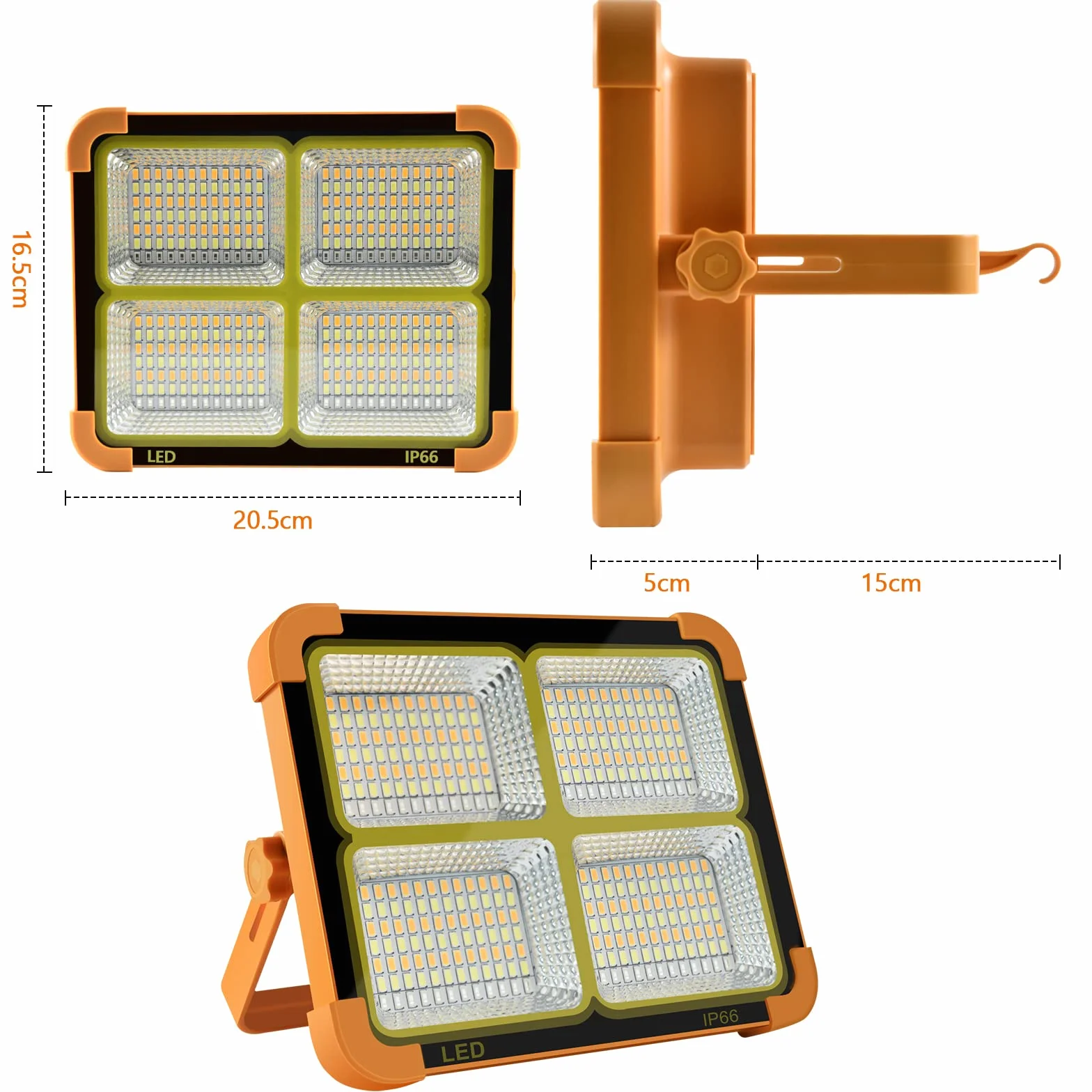 Foco LED Recargable, Foco LED Bateria 100W Con Control Remoto/Panel Solar/ 4 Modos de Luz/Batería Externa de 16500mAh/ Base Magnética para Camping, Trabajo, Pesca