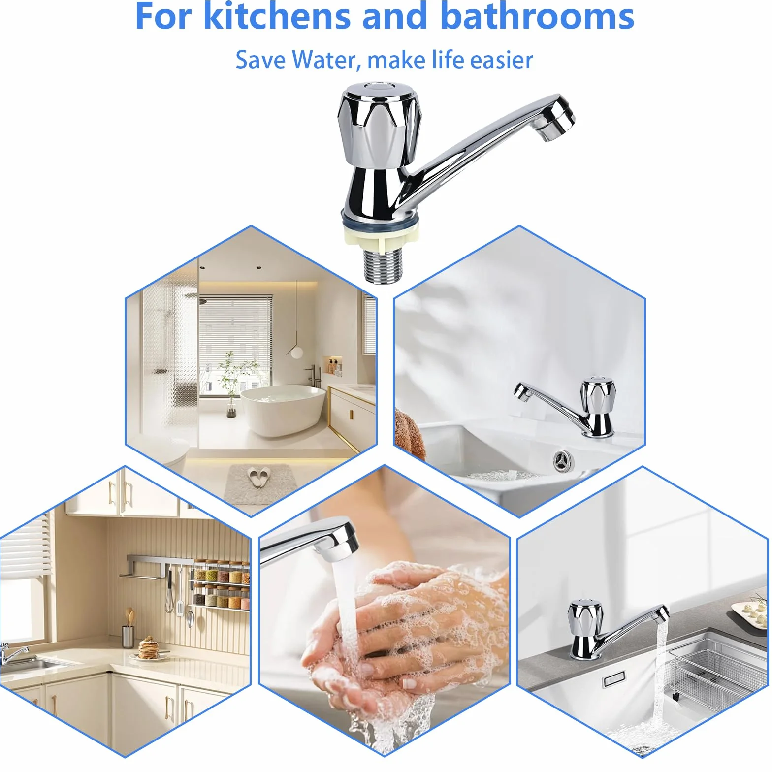 Grifo de baño simple de agua fría para lavabo, moderno grifo de lavabo cromado, grifo de baño de agua fría, grifo con manguera de conexión de 60 cm, grifo para lavabo y baño