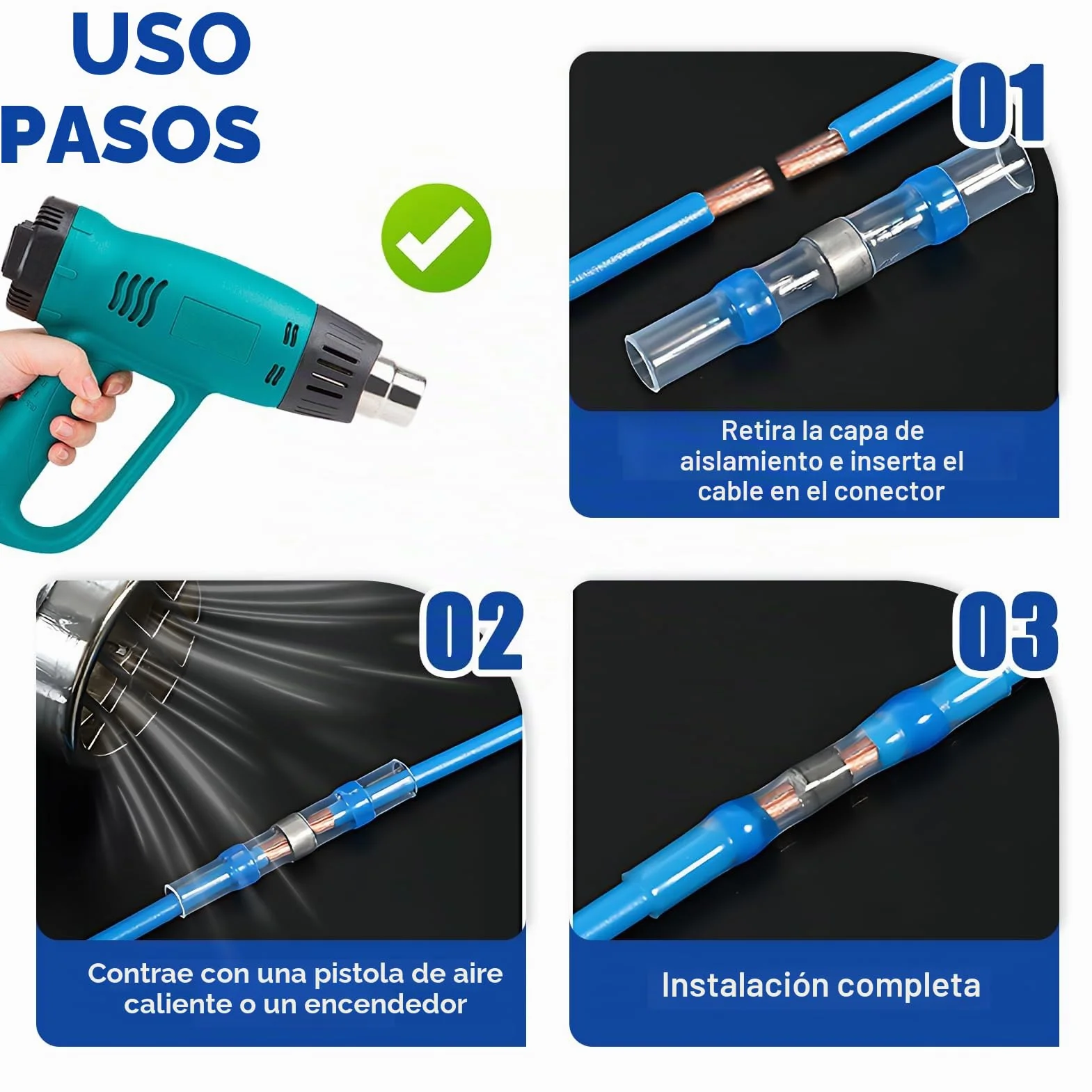 Conectores de Soldadura Impermeables 1,5-2,5 mm², Tubo Termorretráctil con Estaño, 50 Piezas