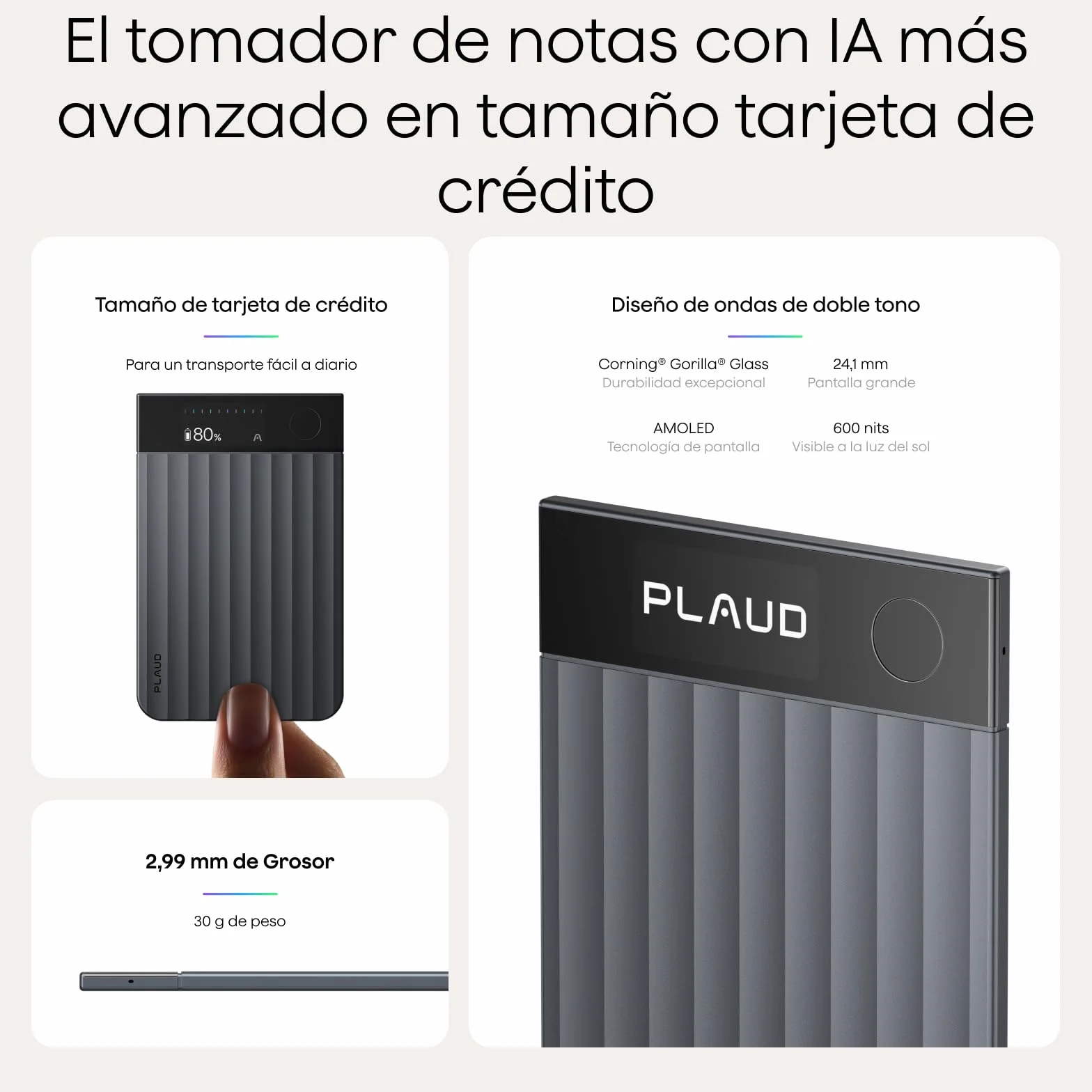 Plaud Note Pro Grabadora de Voz AI con Funda Transcripción IA Resúmenes Multidimensionales Grabación Dual Inteligente 50 Horas