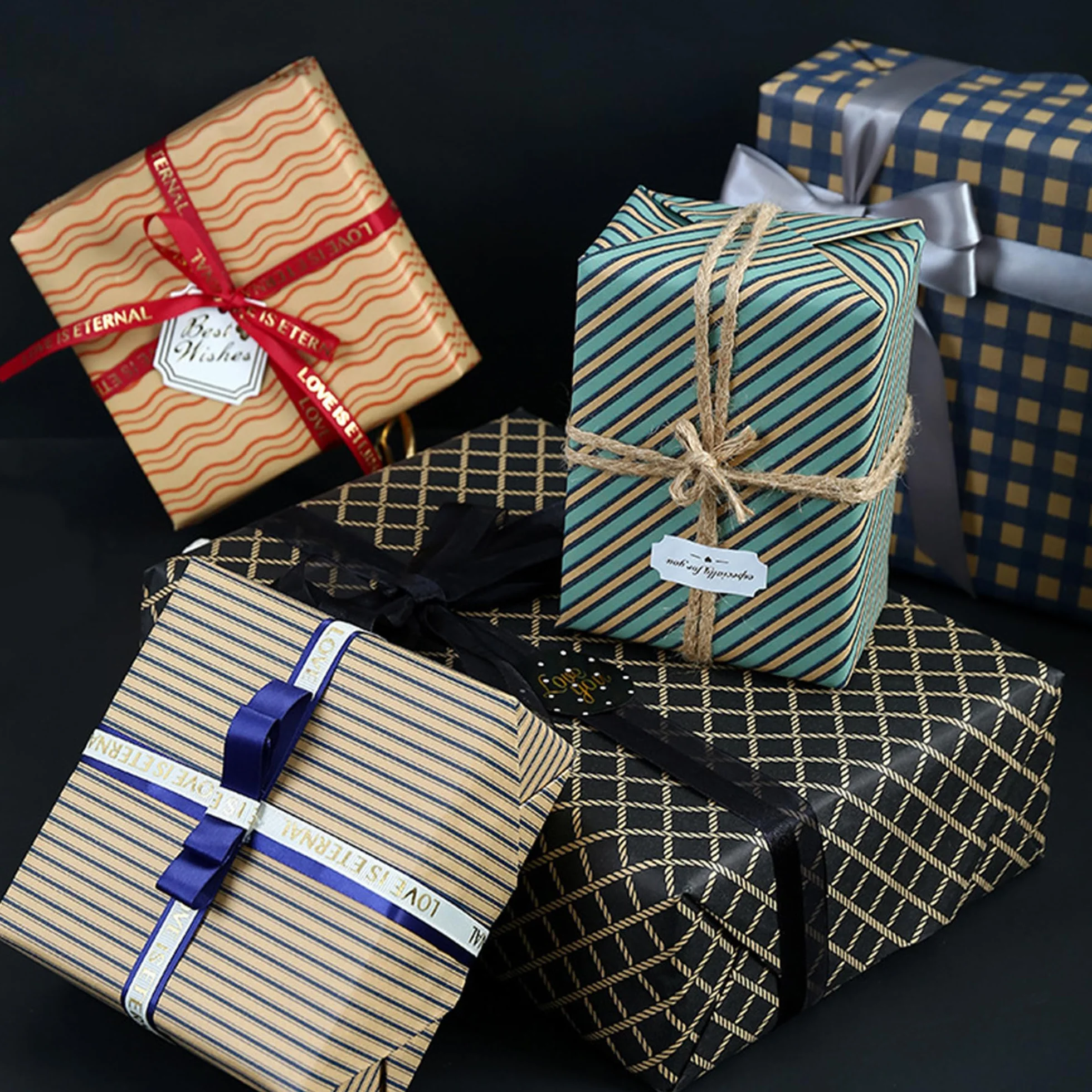 Dantolo 8 Piezas Papel Kraft Decorado 50x70cm para Envolver Regalos con Cuerda de Cáñamo