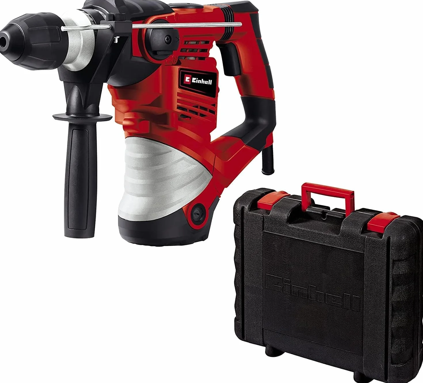 Einhell Martillo perforador con cable - TC-RH 1600. 240 V, 1600 W, 4 J, taladrado de impacto/cincelado neumático, portaherramientas SDS-plus, tope de seguridad de sobrecarga. Incluye maletín