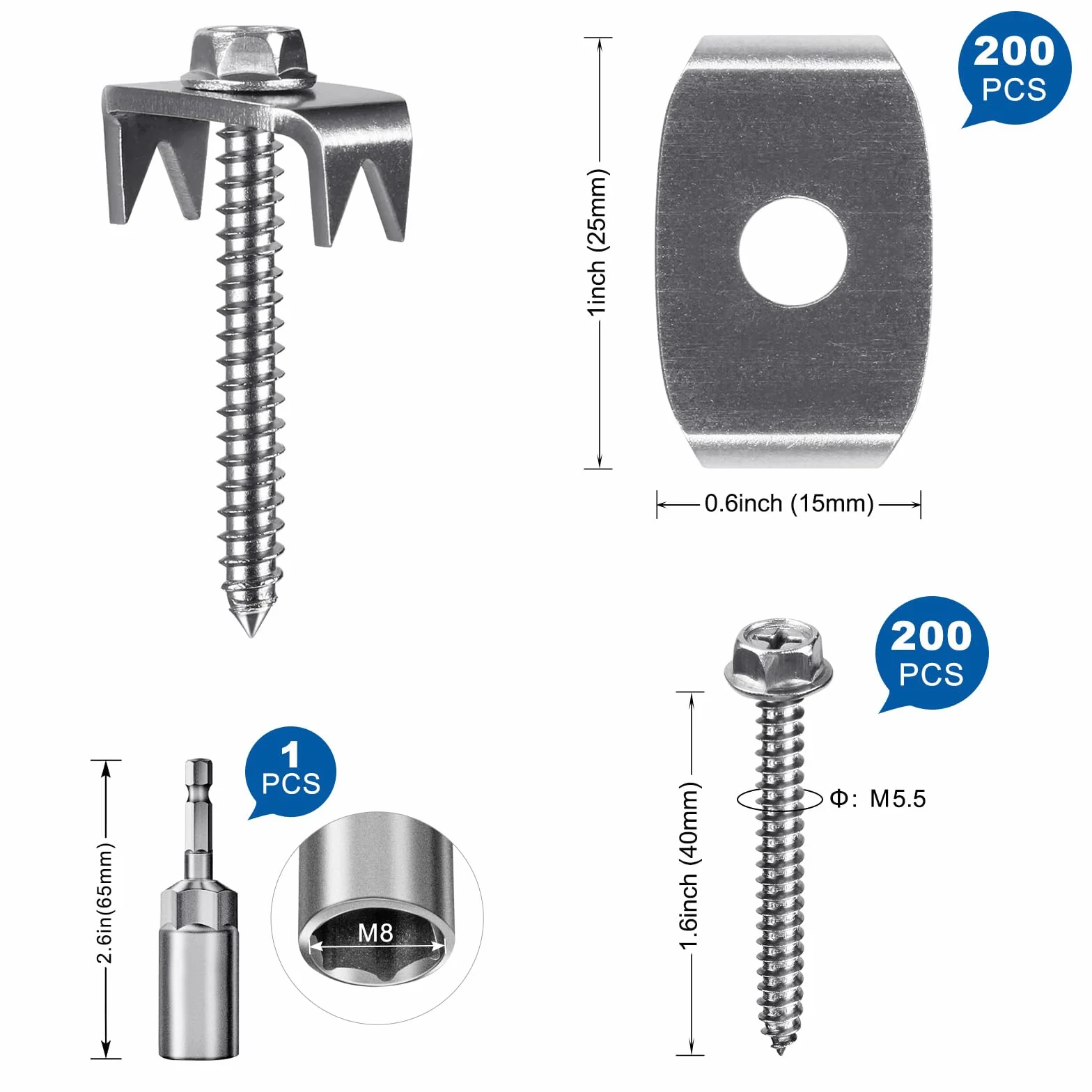 SELEWARE 200 vallas de acero inoxidable, clavos de cerca de madera blanda, clavos reutilizables para cercas de doble barra y cercas trenzadas, cierres de valla con rosca