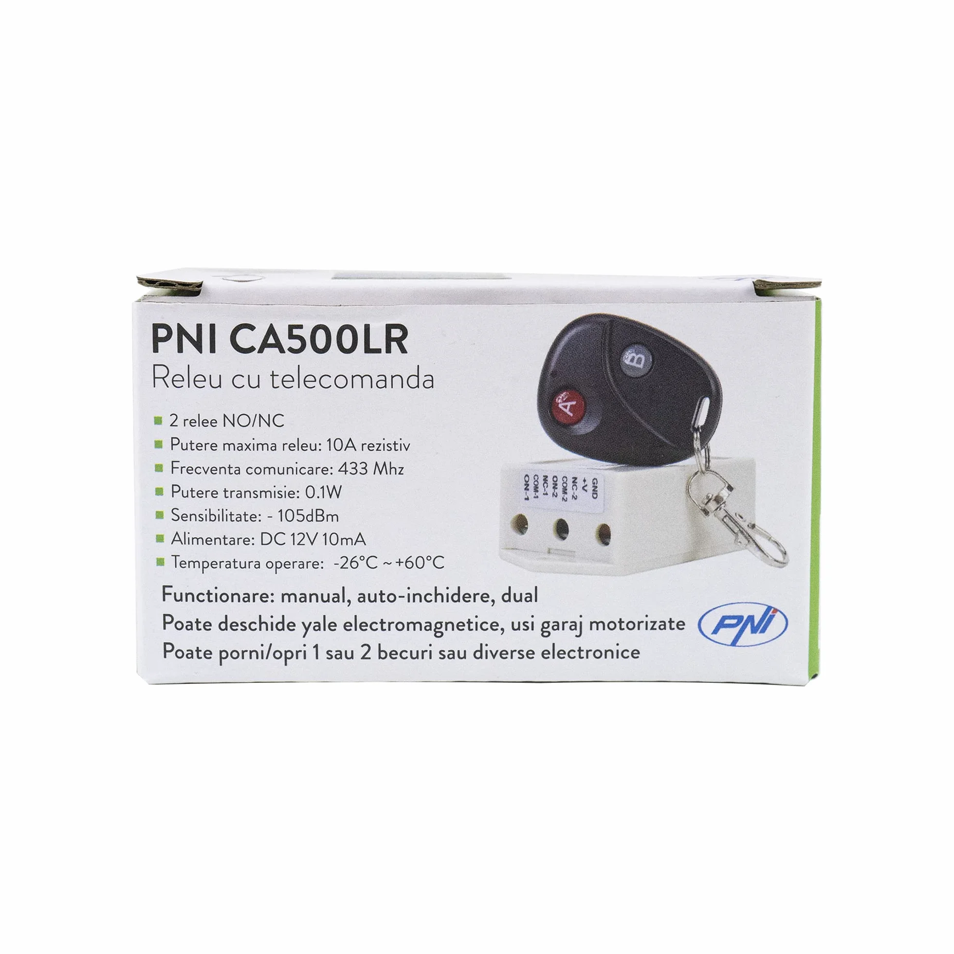 Relé con mando a distancia PNI CA500LR para controlar 1 o 2 puertas de garaje, cancelas, barreras, 2 relés, alimentación 12V