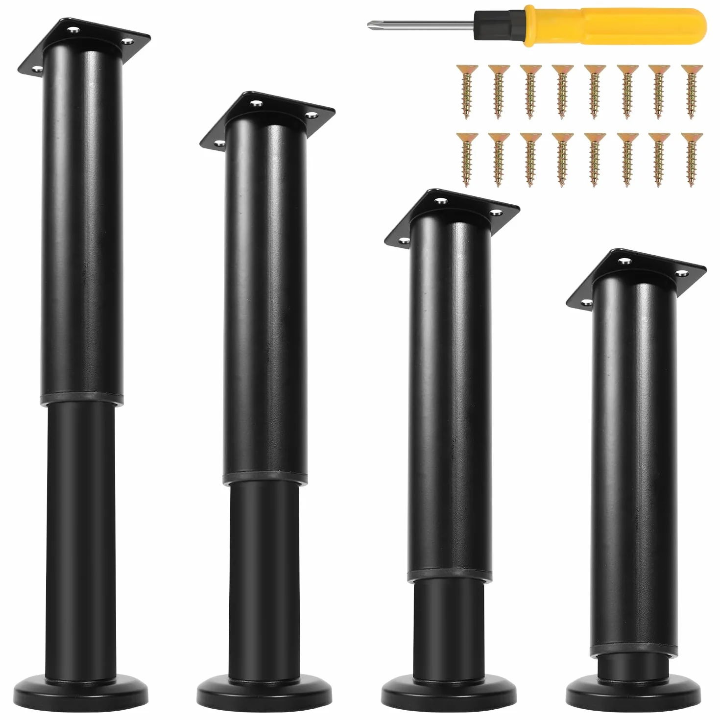 Juego de 8 patas para muebles de acero inoxidable, color negro, 18 – 30 cm, altura regulable, patas para muebles con tornillos, soporta hasta 300 kg, para sofá, muebles, sillas de escritorio