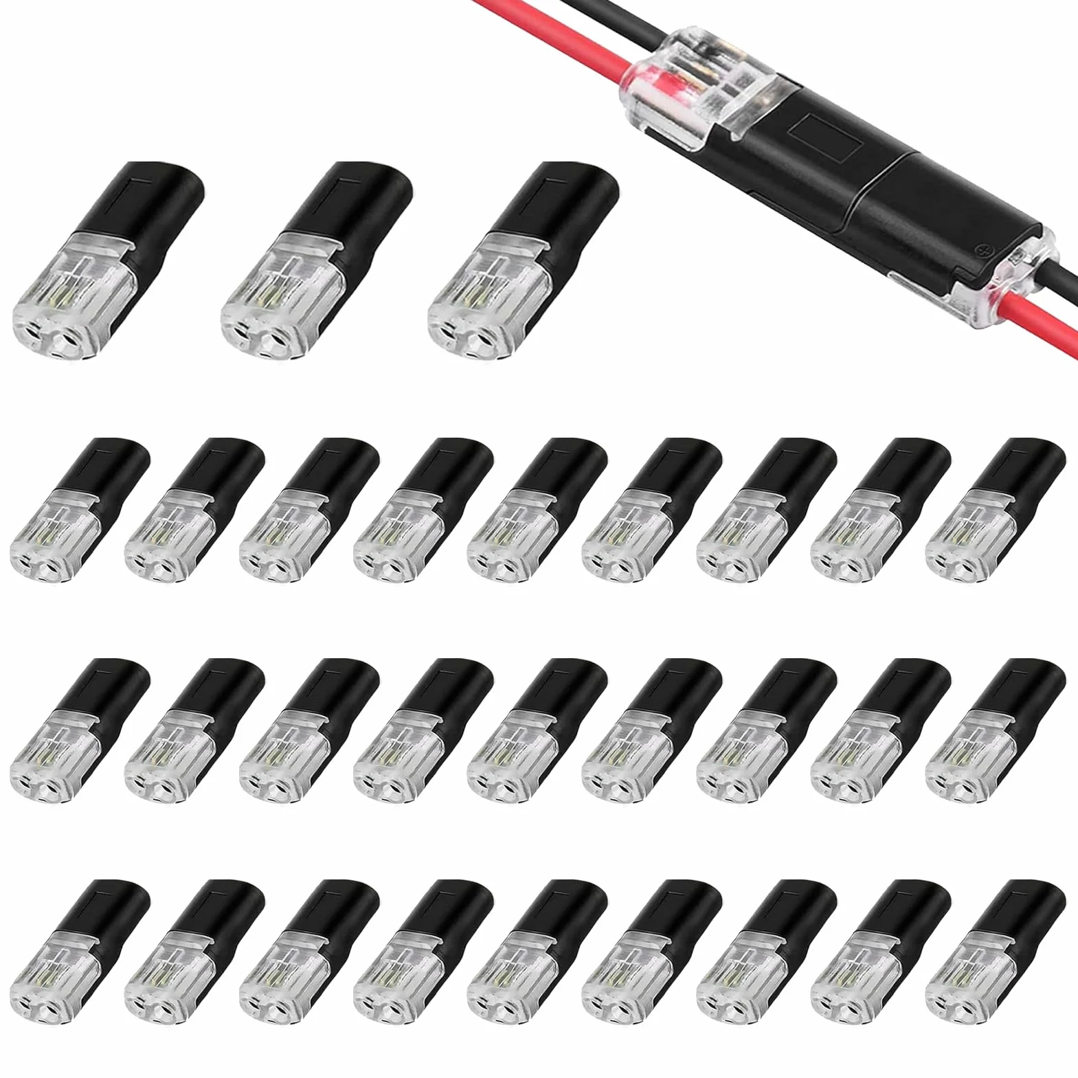 Conectores Eléctricos Rápidos 2 Pines 18-22 AWG, 30 Piezas, para Hogar y Automoción
