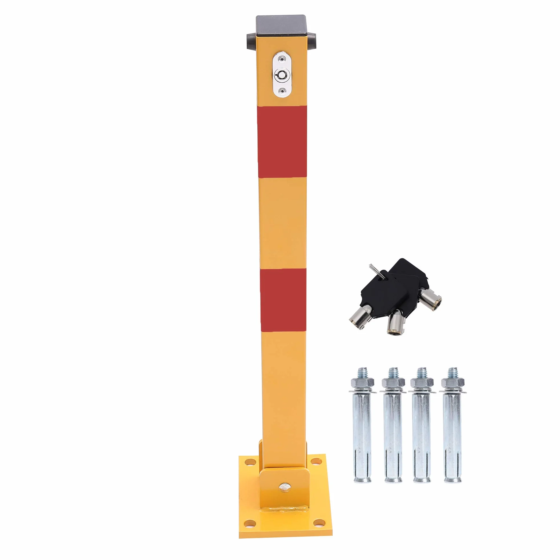 KATSU Bolardo de Bloqueo de Espacio para Estacionamiento de Automóviles Bloqueable Plegable Poste de Barrera de Parking de Coche, Amarilla y Roja, Cerradura superior, 60cm de Altura