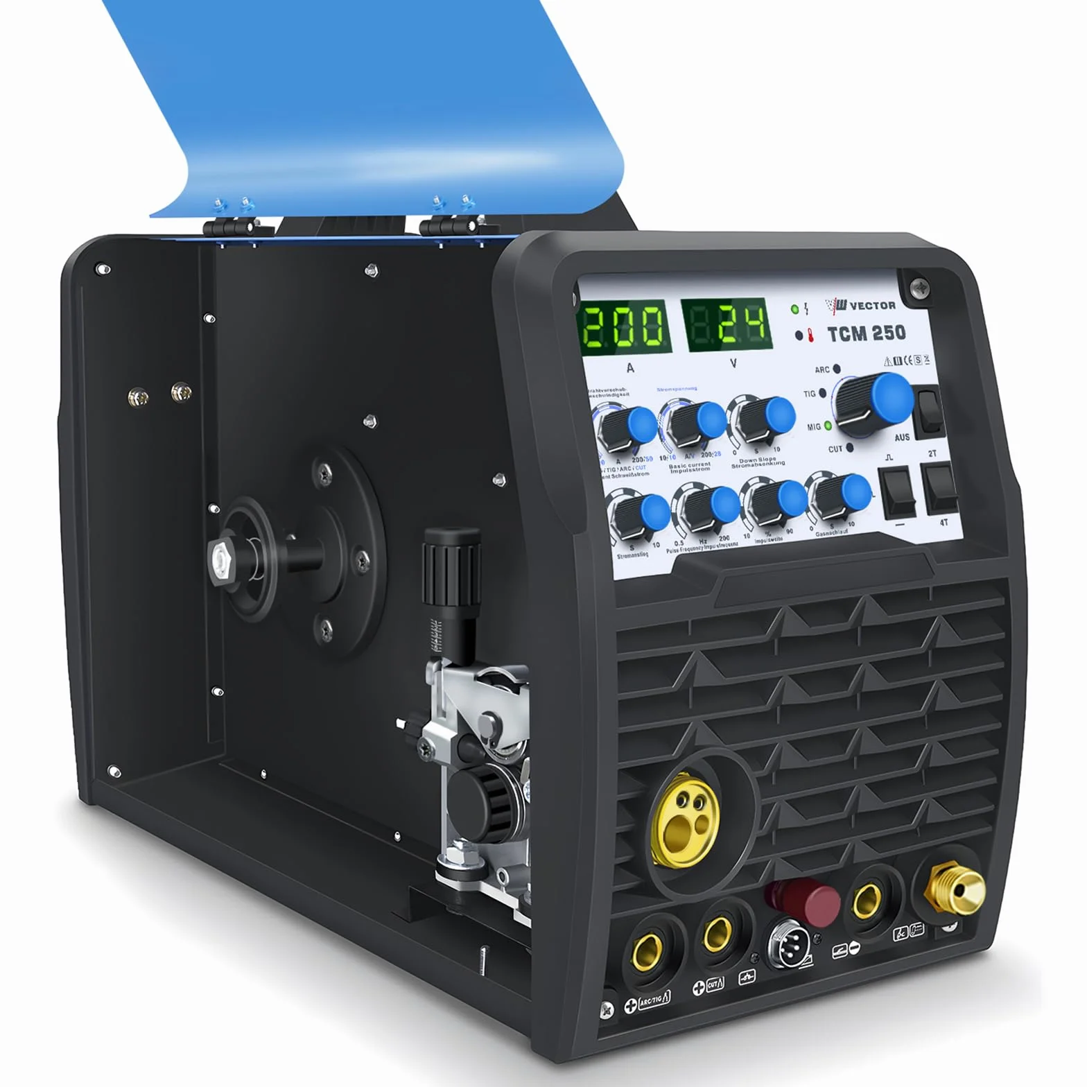 SET de soldadora combinada 4 en 1 TCM250 - MIG/MAG, TIG, MMA y corte por plasma (200A) con accesorios, inversor IGBT - set completo para profesionales y aficionados al bricolaje