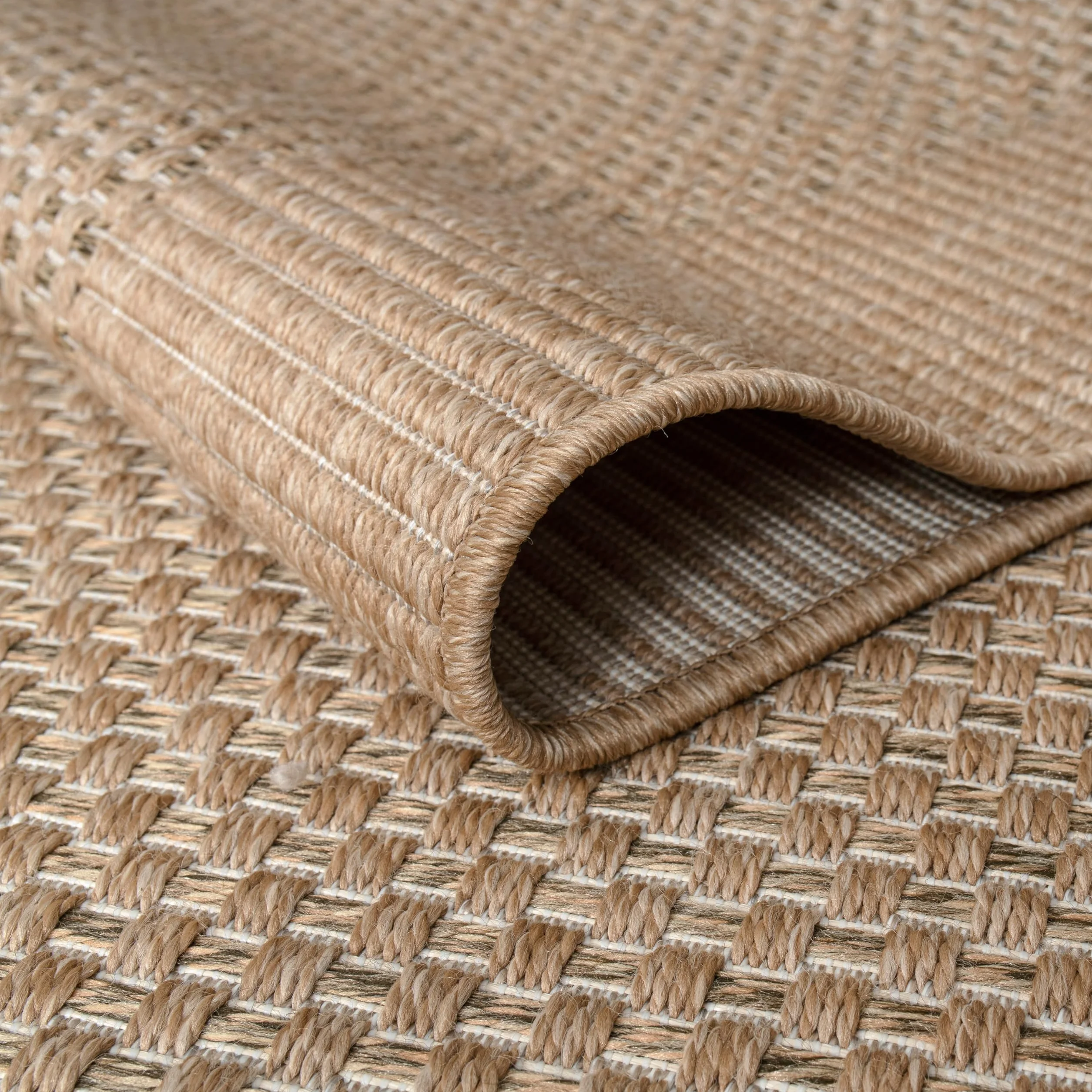 Paco Home Alfombra Interior Y Exterior Balcon Alfombra Cocina con Ribete Óptica Sisal Lisa Beige, tamaño:200x290 cm